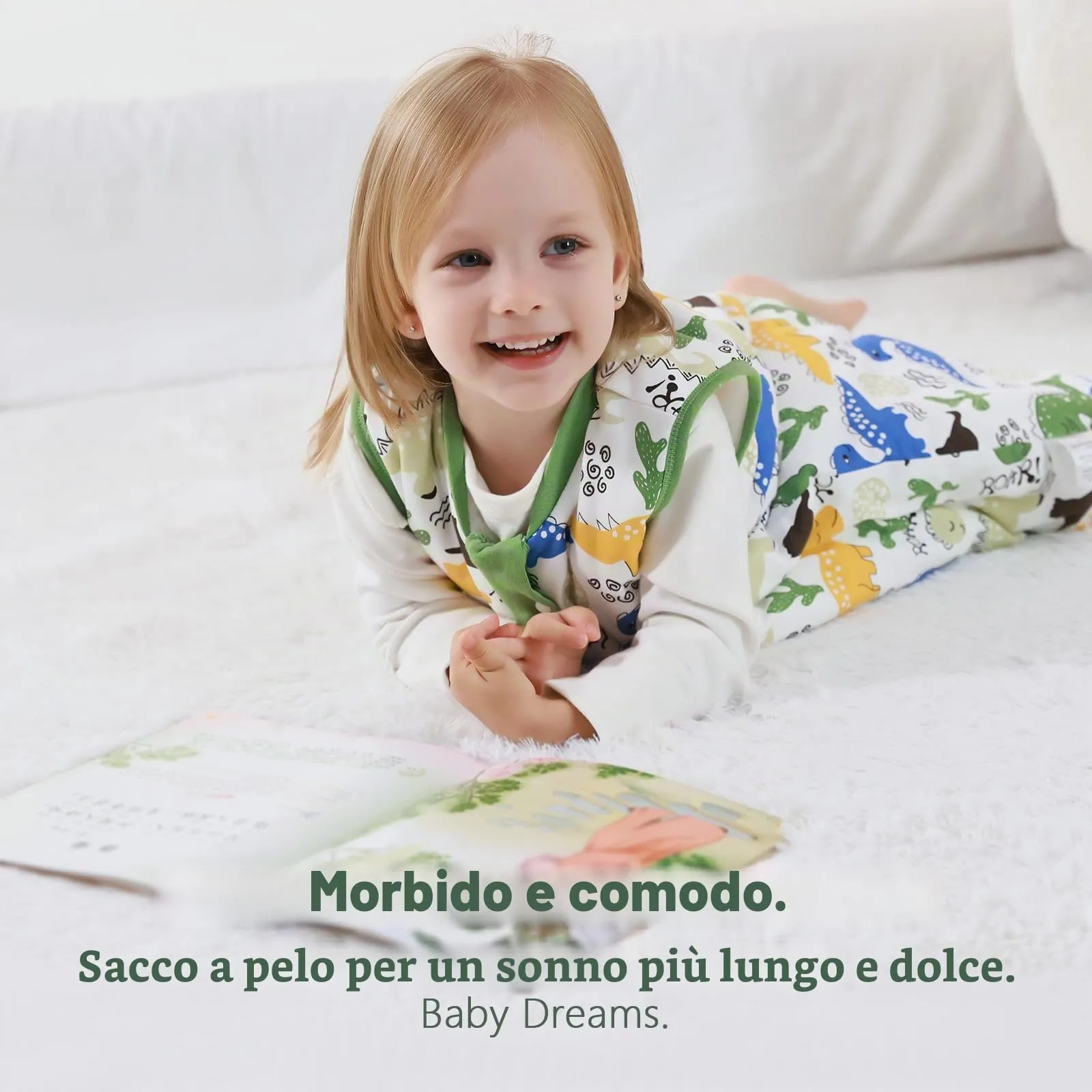 MIKAFEN Sacco Nanna con Gambe per Bambini, 2.5 Tog, Dinosauro Verde, 3-4 anni - immagine 8