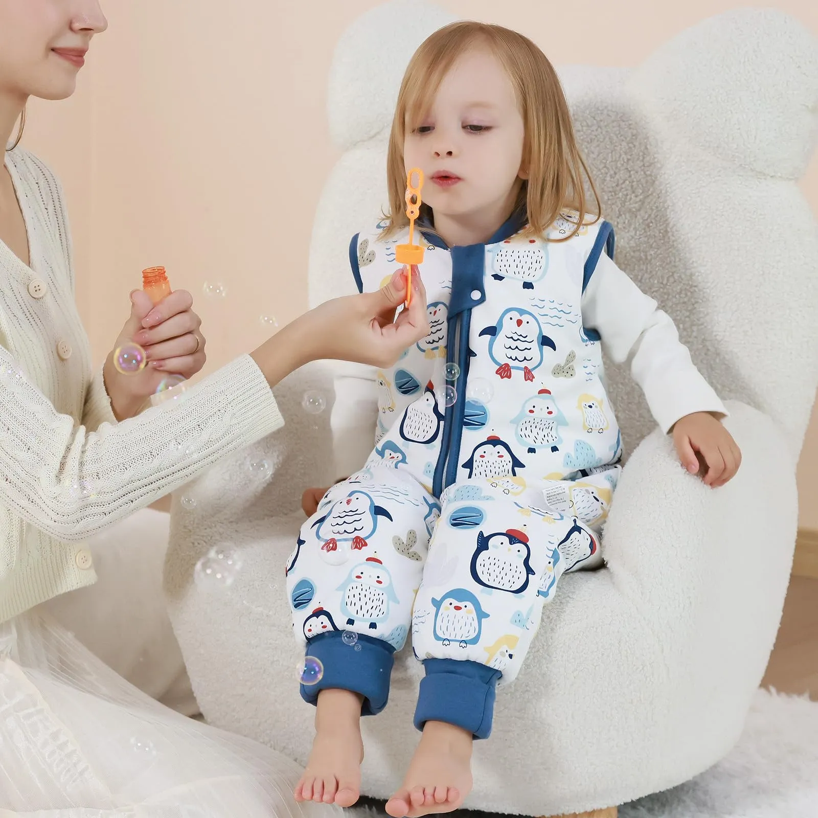 MIKAFEN Sacco Nanna con Gambe per Bambini, 2.5 Tog, Pinguino Blu, 3-4 anni - immagine 3
