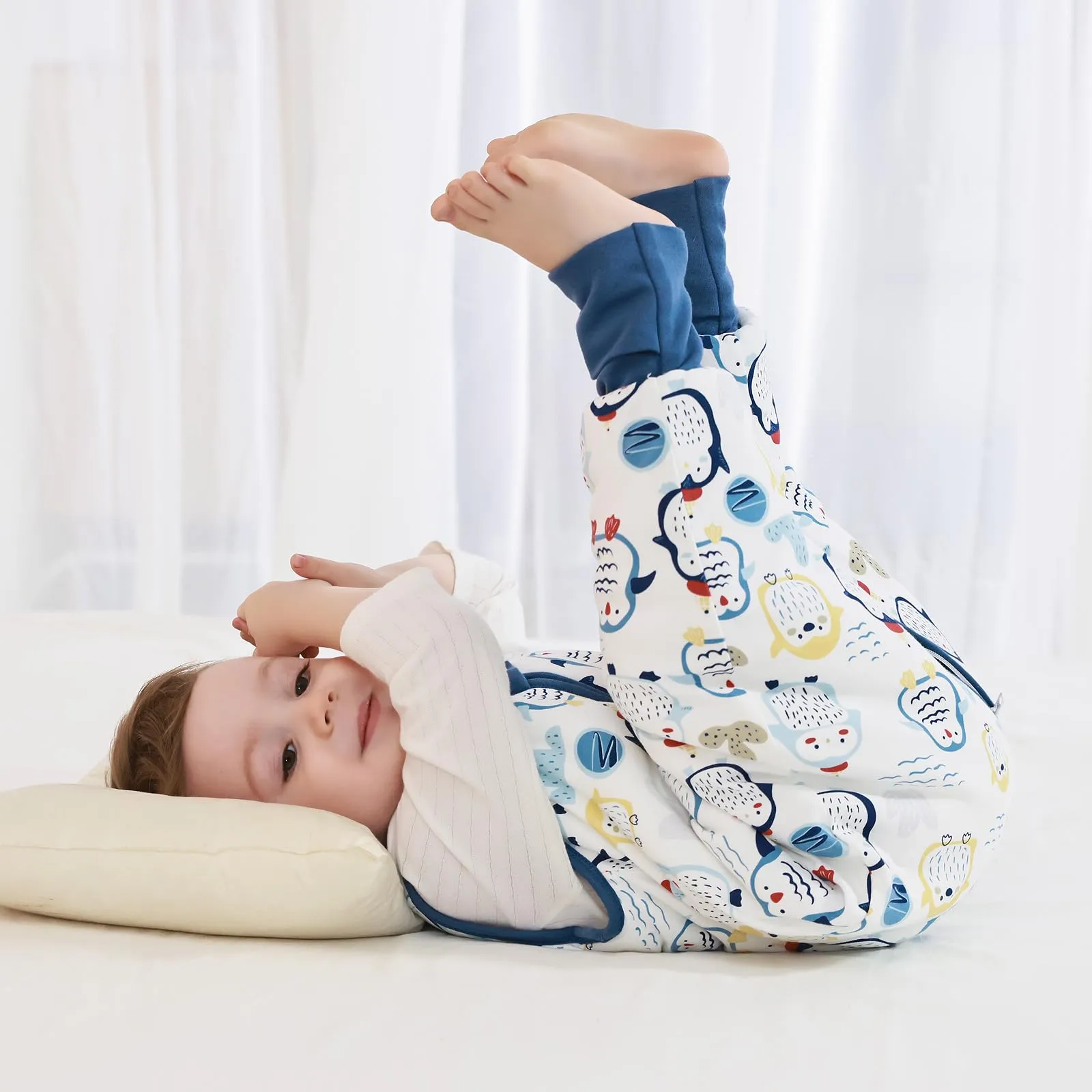 MIKAFEN Sacco Nanna con Gambe per Bambini, 2.5 Tog, Pinguino Blu, 3-4 anni - immagine 9