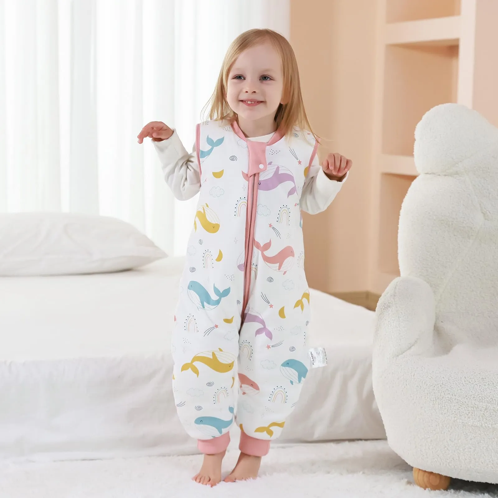 MIKAFEN Sacco Nanna con Gambe per Bambini 2,5 Tog, Balena Arcobaleno, 4-5 anni - immagine 3