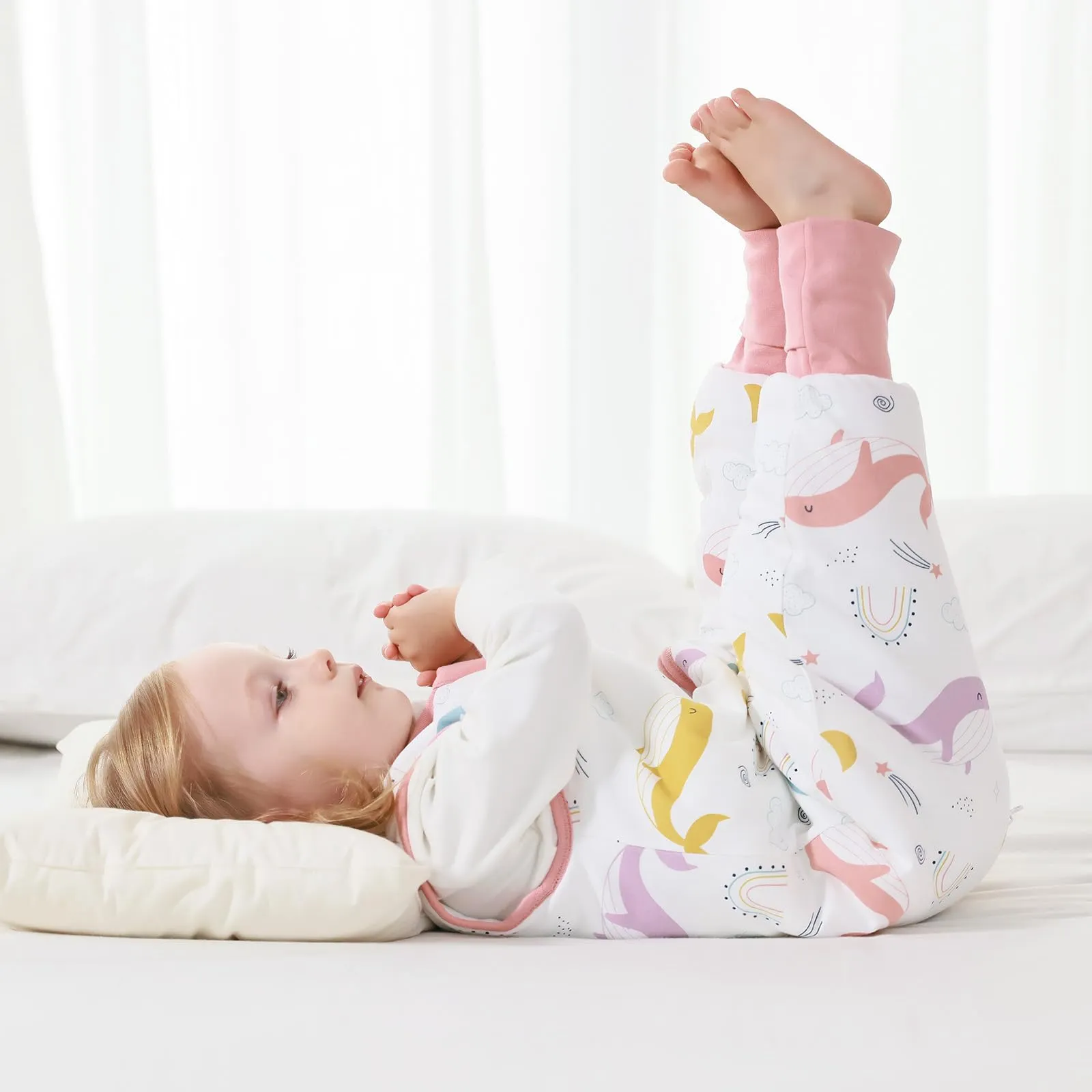 MIKAFEN Sacco Nanna con Gambe per Bambini 2,5 Tog, Balena Arcobaleno, 4-5 anni - immagine 9