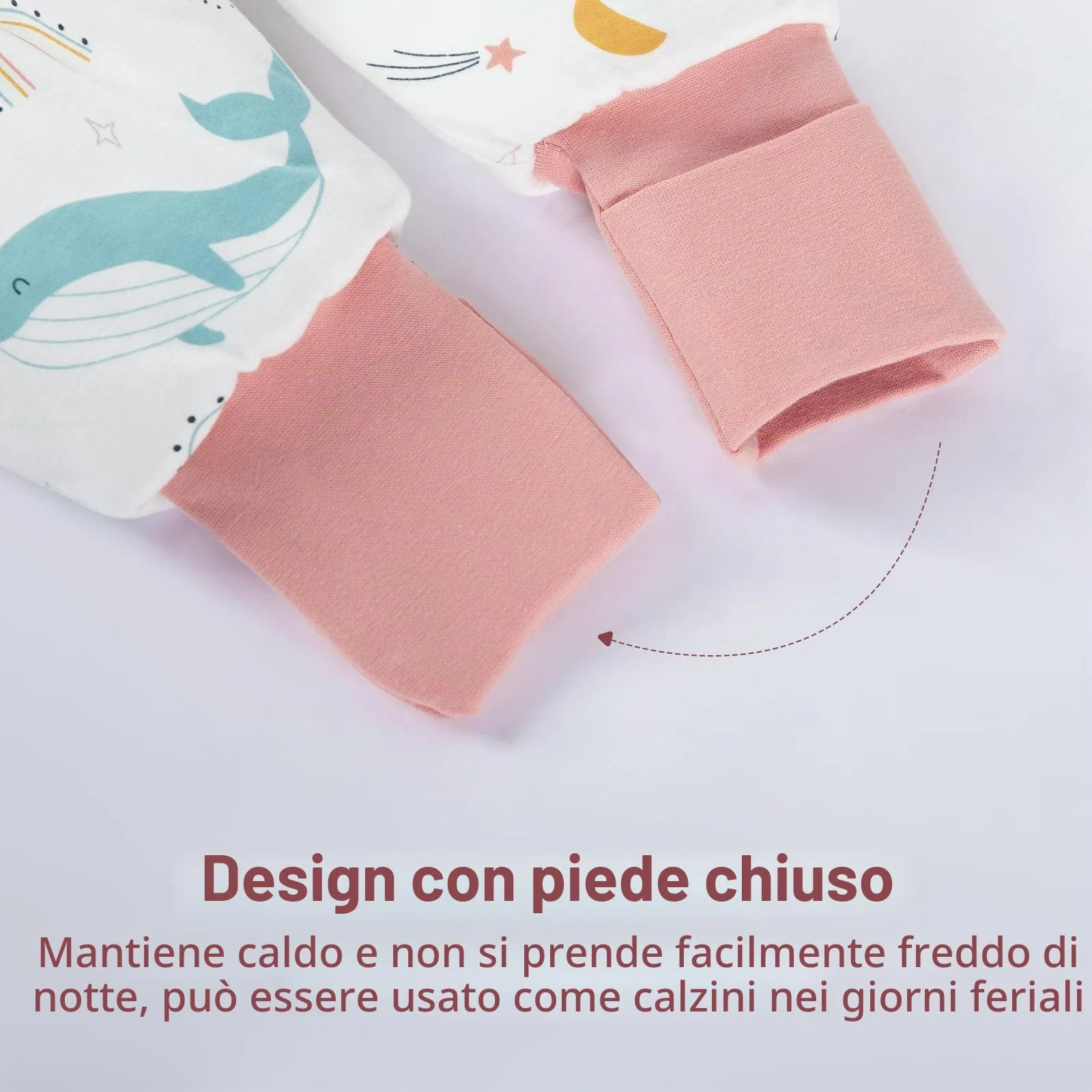 MIKAFEN Sacco Nanna con Gambe per Bambini, 2.5 Tog, Balena Arcobaleno, 3-4 anni - immagine 5