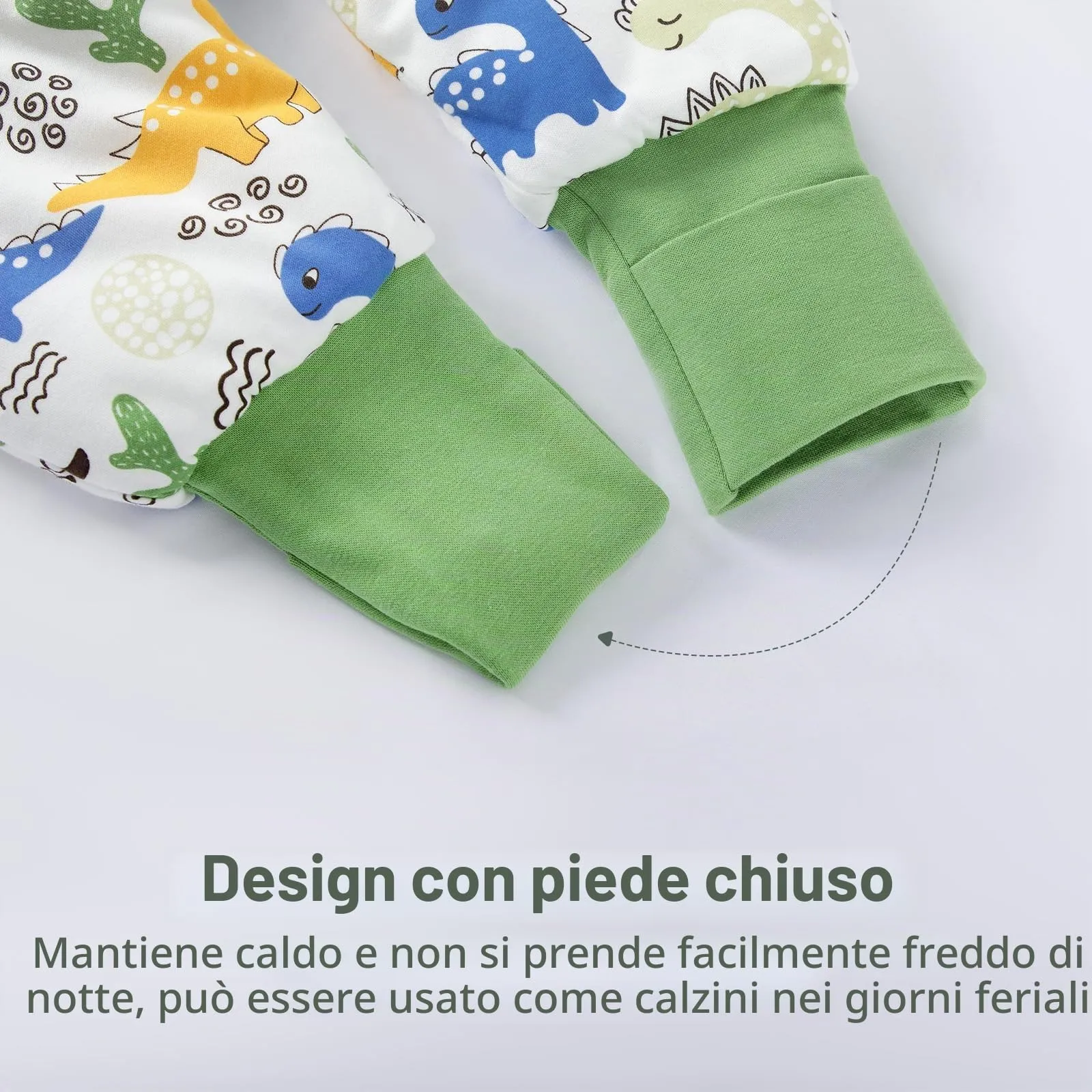 MIKAFEN Sacco Nanna con Gambe per Bambini, 2,5 Tog, Dinosauro Verde, 6-18 Mesi - immagine 5