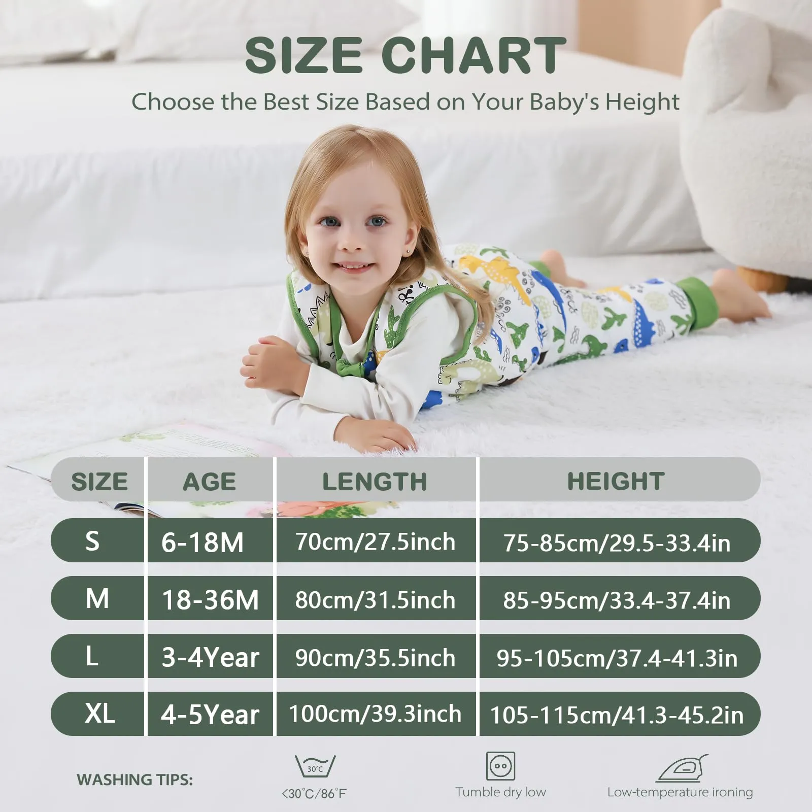 MIKAFEN Sacco Nanna con Gambe per Bambini, 2,5 Tog, Dinosauro Verde, 6-18 Mesi - immagine 6