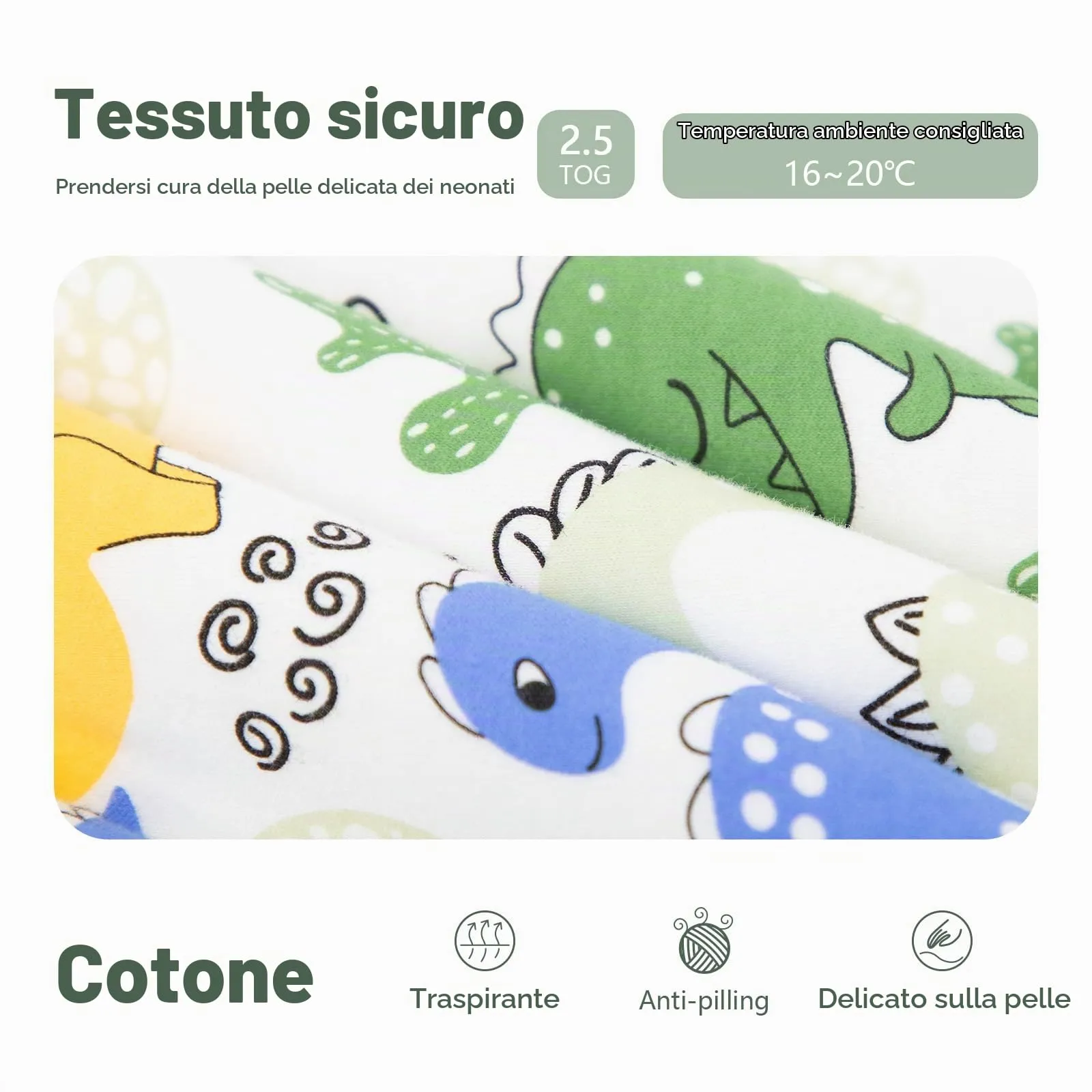 MIKAFEN Sacco Nanna con Gambe per Bambini, 2,5 Tog, Dinosauro Verde, 6-18 Mesi - immagine 7