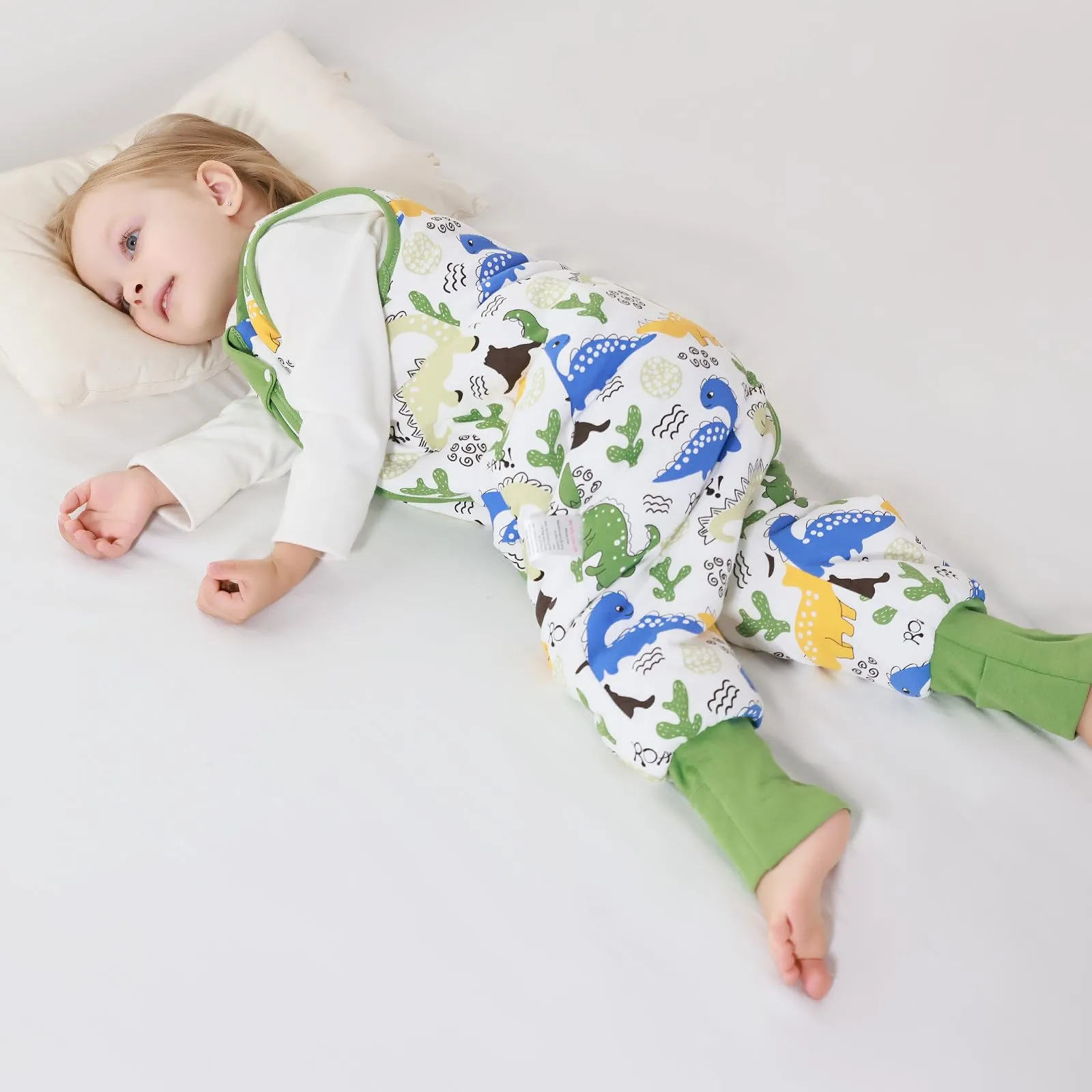 MIKAFEN Sacco Nanna con Gambe per Bambini, 2,5 Tog, Dinosauro Verde, 6-18 Mesi - immagine 9