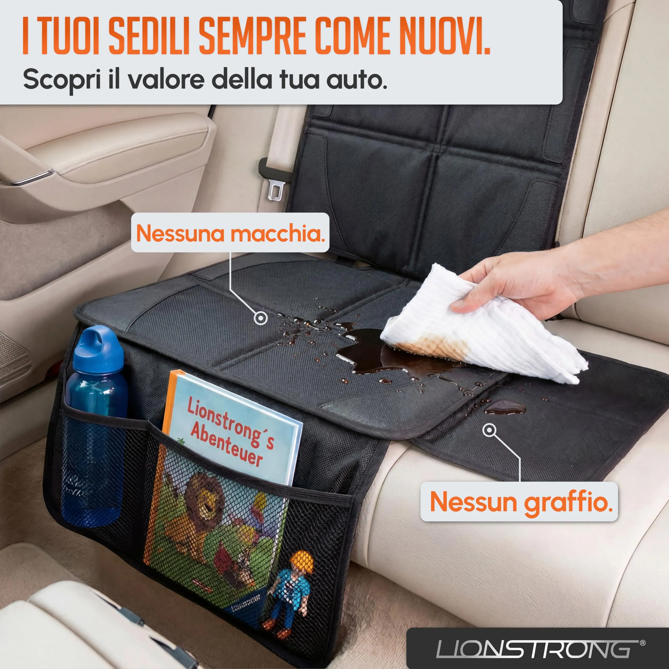 LIONSTRONG Protettori per Sedile Auto Compatibile ISOFIX - Nero - immagine 2