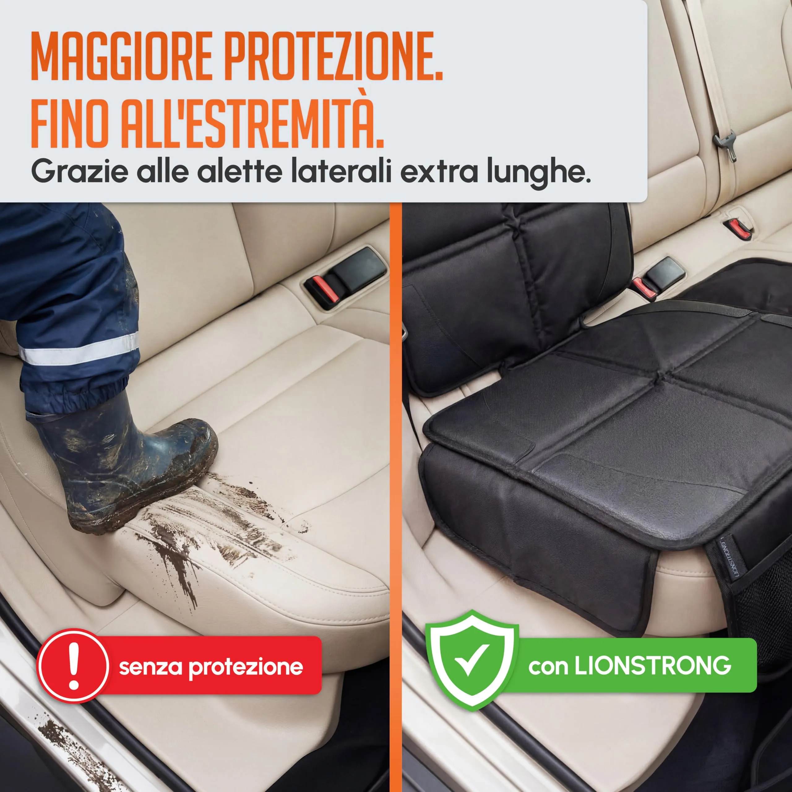 LIONSTRONG Protettori per Sedile Auto Compatibile ISOFIX - Nero - immagine 3