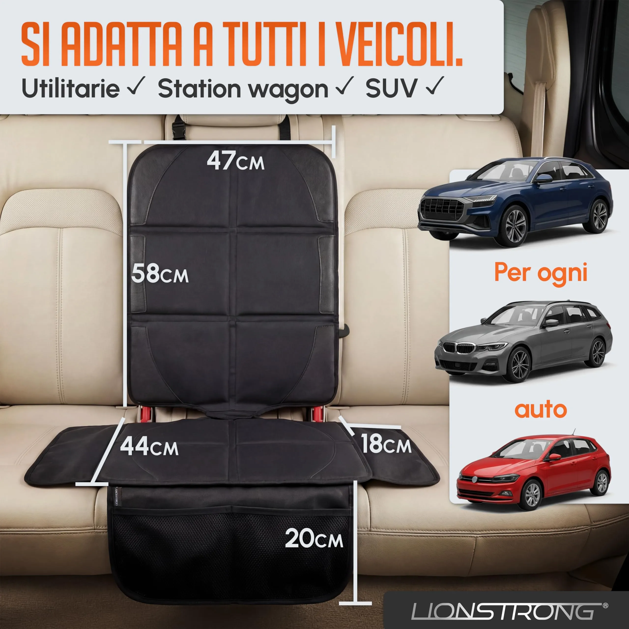 LIONSTRONG Protettori per Sedile Auto Compatibile ISOFIX - Nero - immagine 8
