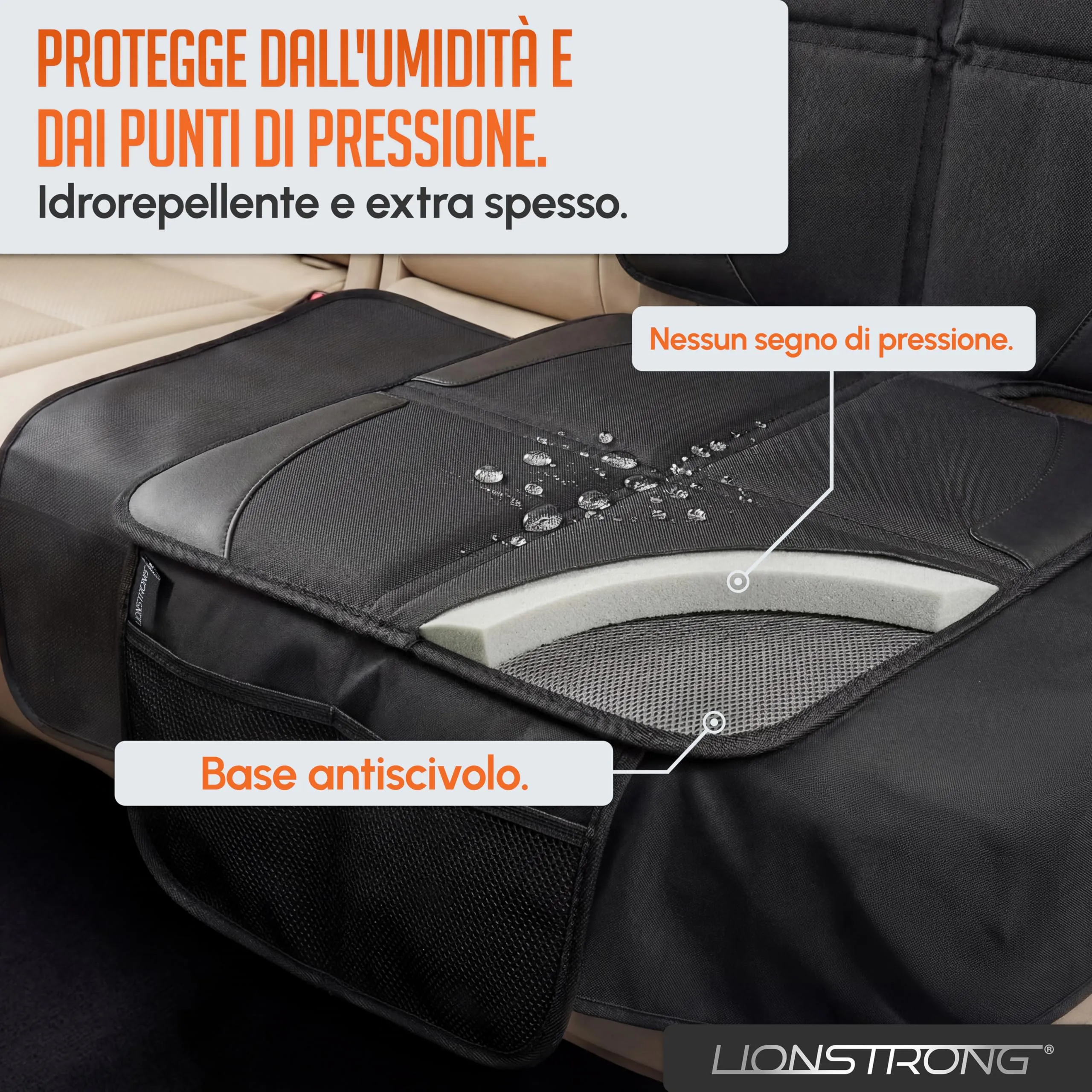 LIONSTRONG Protettori per Sedile ISOFIX Extra Grande - Nero - immagine 4