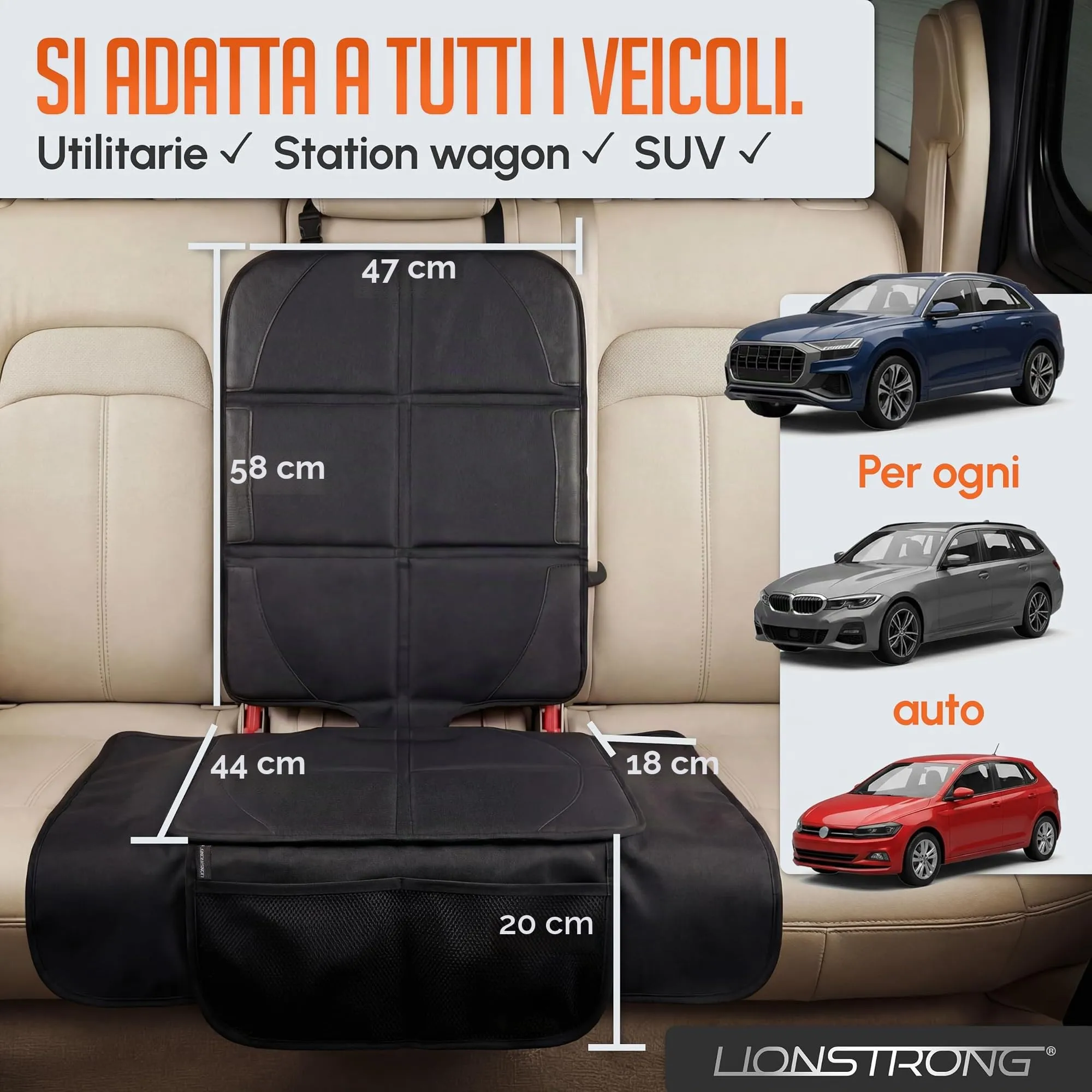 LIONSTRONG Protettori per Sedile ISOFIX Extra Grande - Nero - immagine 8