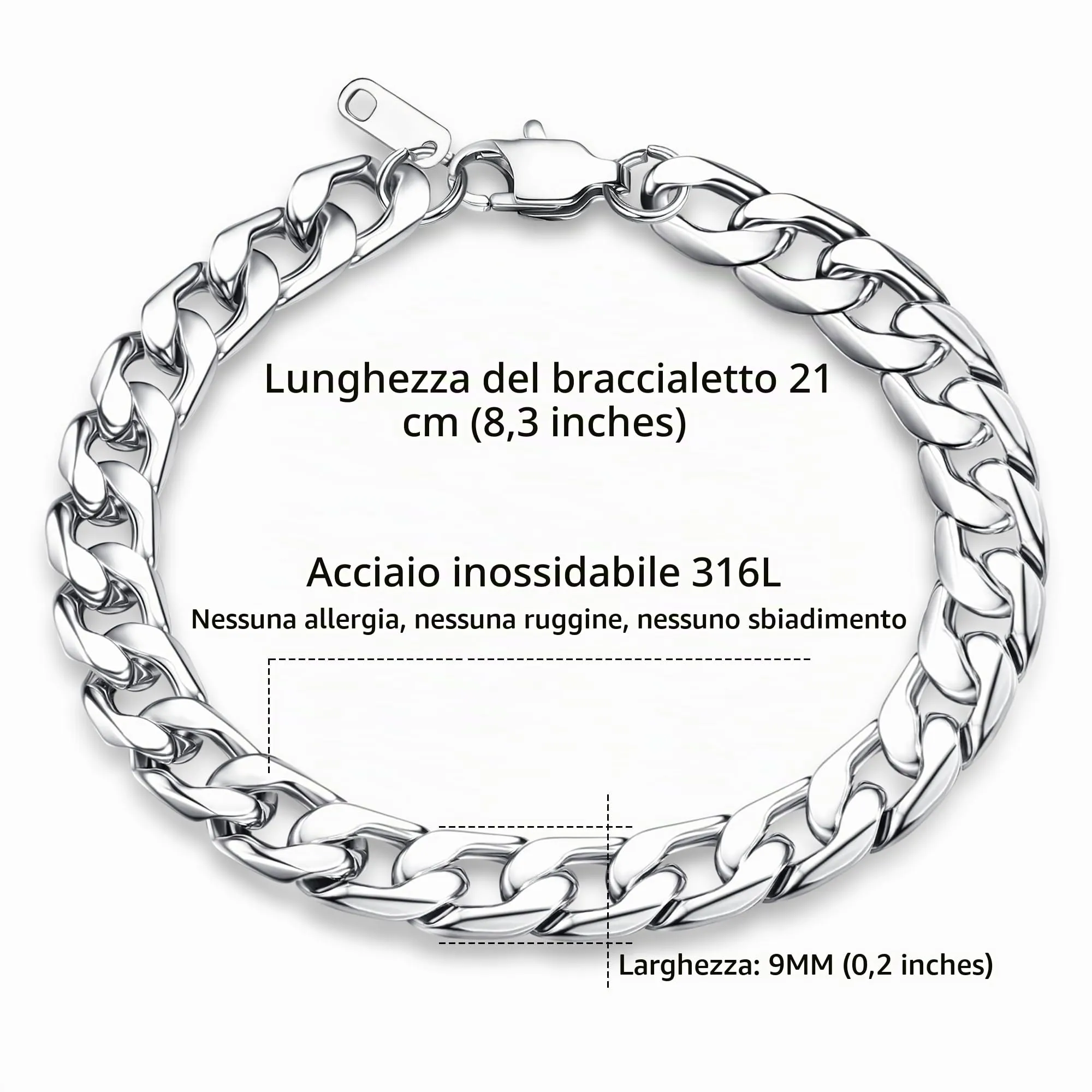 LOLIAS Collana e Bracciale a Catena da Uomo in Acciaio Inossidabile - immagine 3