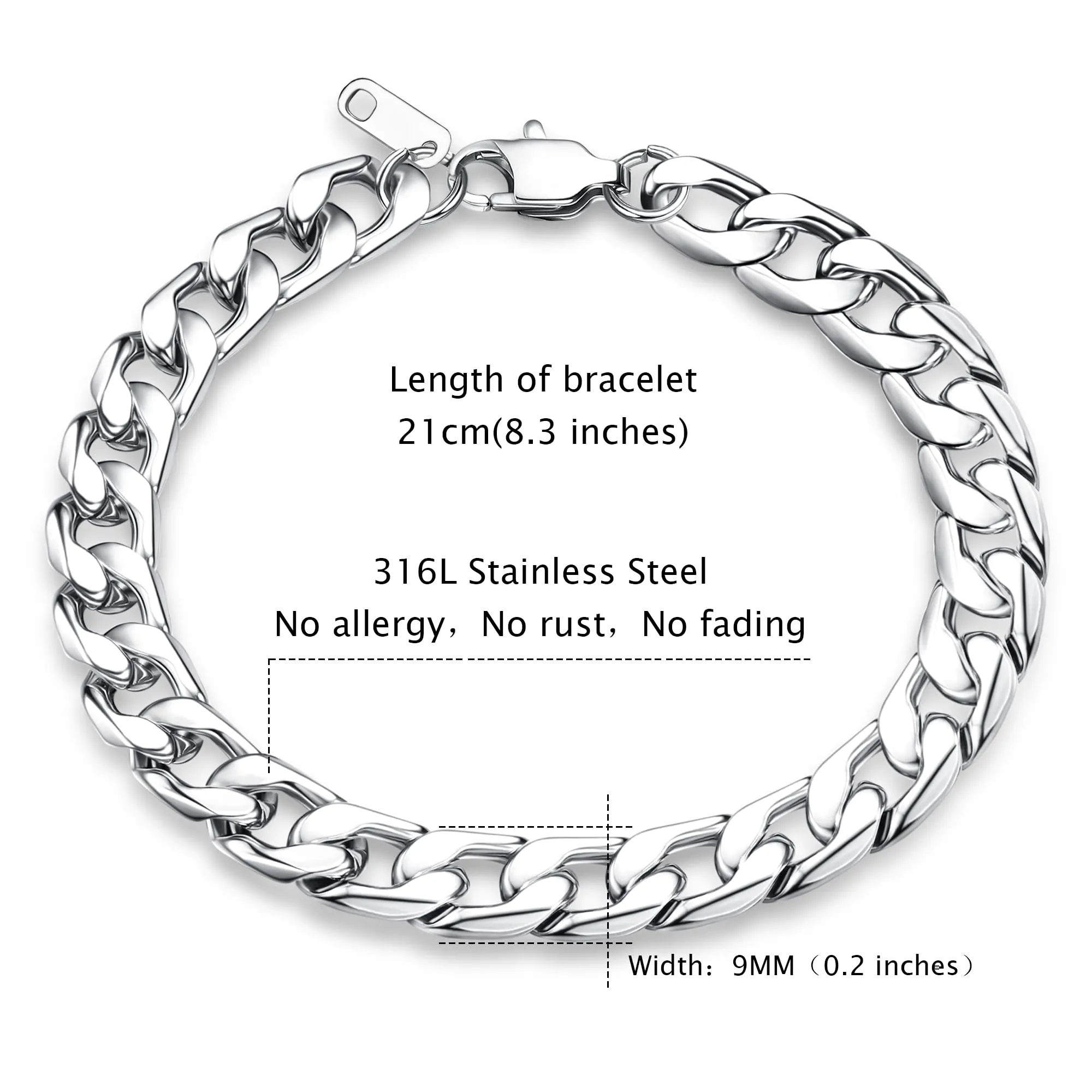 LOLIAS Set Collana e Bracciale a Catena in Acciaio Inossidabile per Uomo - immagine 3