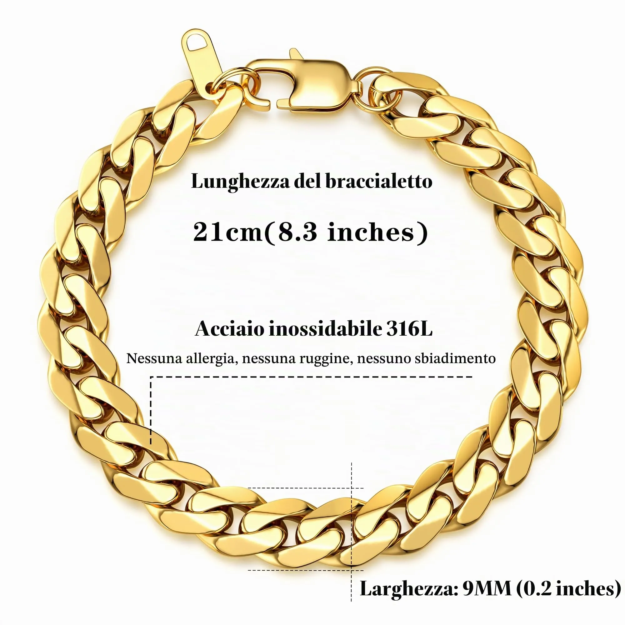 LOLIAS Set Collana e Bracciale Uomo in Acciaio Inossidabile Placcato Oro 14k, 46 cm - immagine 3