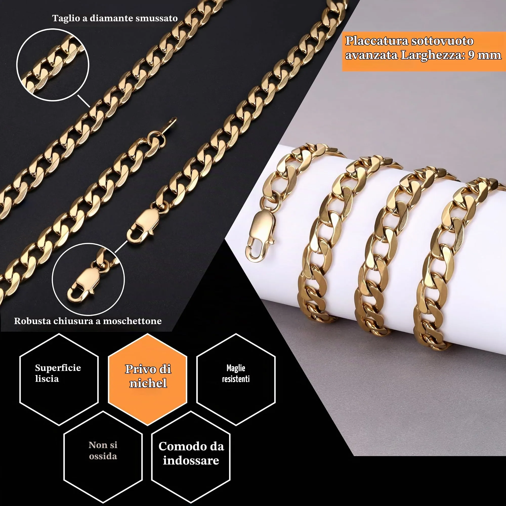 LOLIAS Set Collana e Bracciale Uomo in Acciaio Inossidabile Placcato Oro 14k, 46 cm - immagine 5