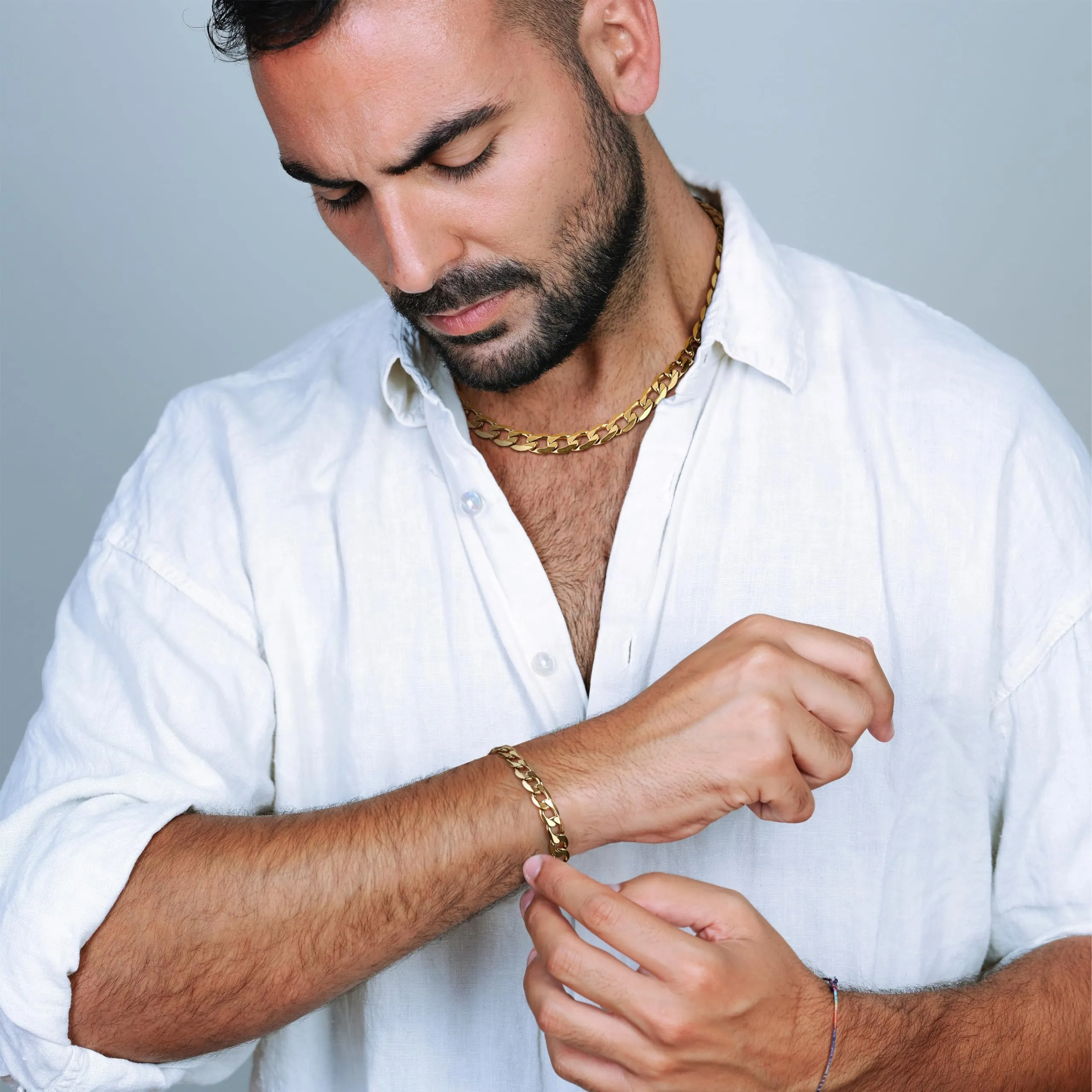 LOLIAS Set Collana e Bracciale Uomo in Acciaio Inossidabile Placcato Oro 14k, 46 cm - immagine 7