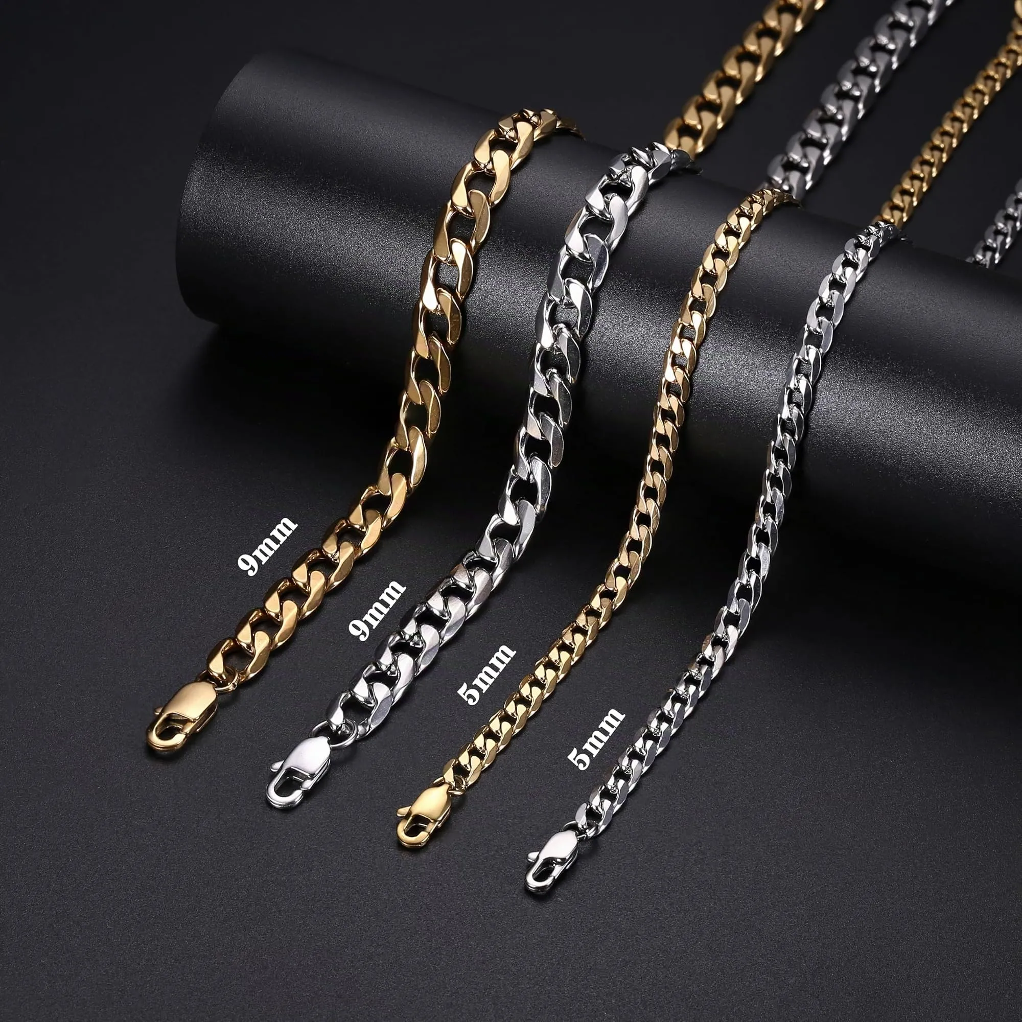 LOLIAS Set Collana e Bracciale Uomo in Acciaio Inossidabile Placcato Oro 14k, 46 cm - immagine 8