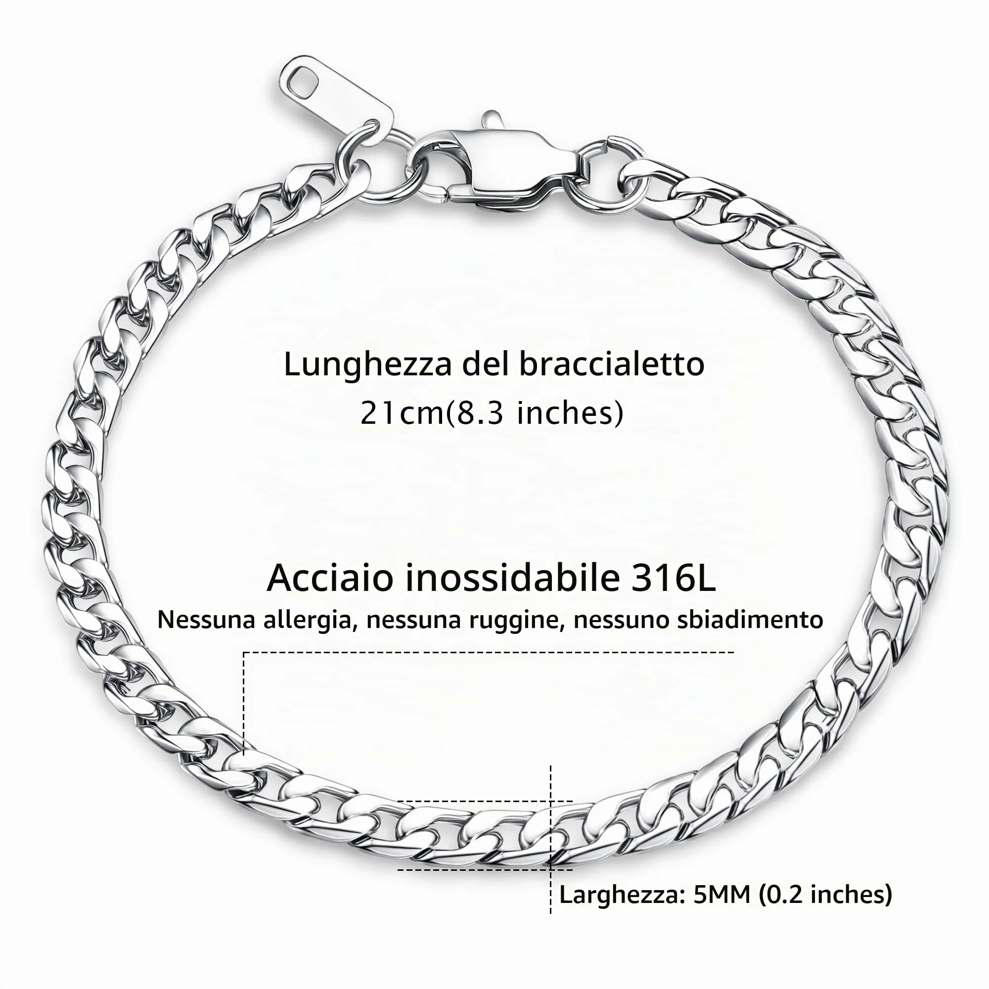 LOLIAS Collana e Bracciale a Catena da Uomo in Acciaio Inossidabile - immagine 3
