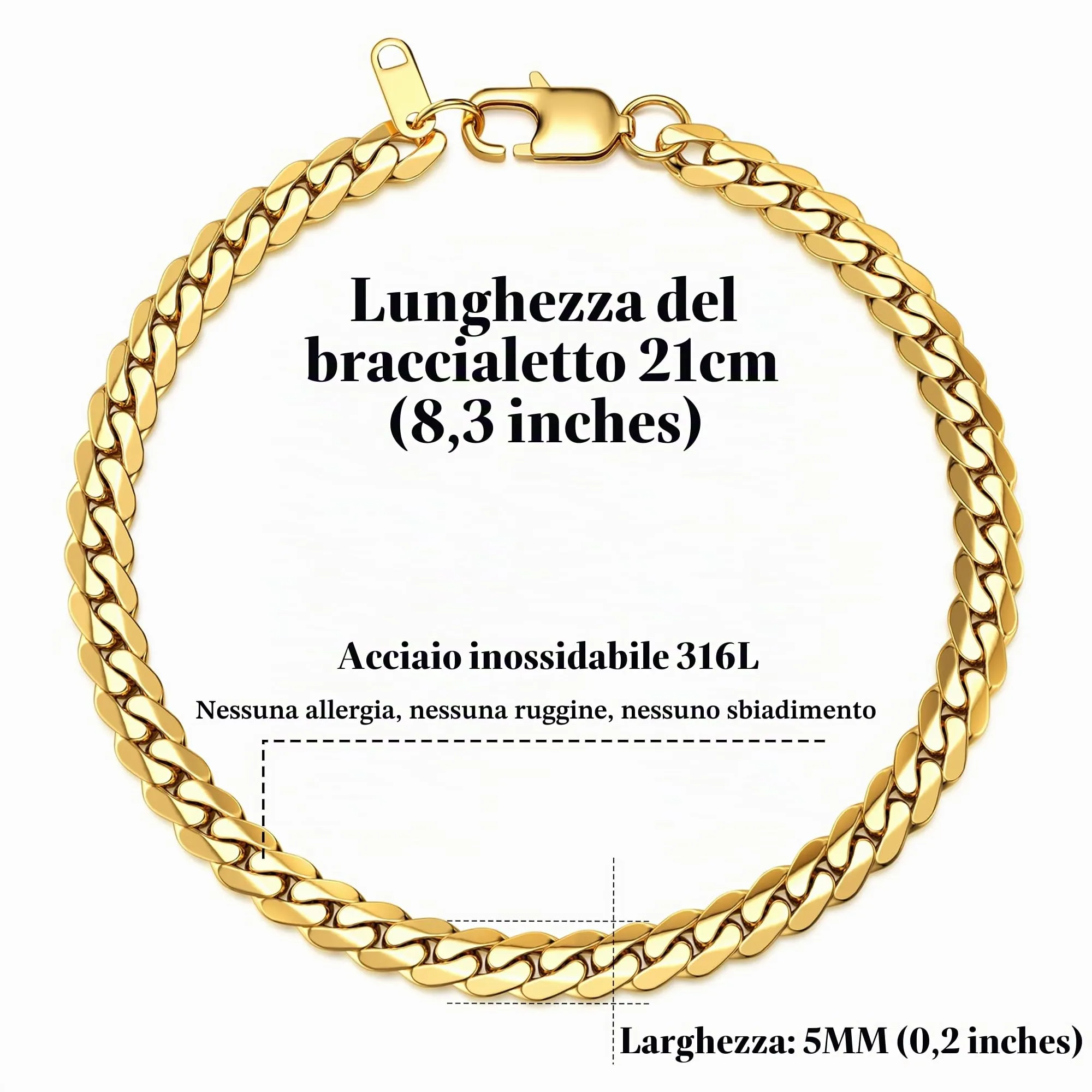 LOLIAS Set Collana e Bracciale Uomo in Acciaio Inossidabile Placcato Oro 14k - immagine 3