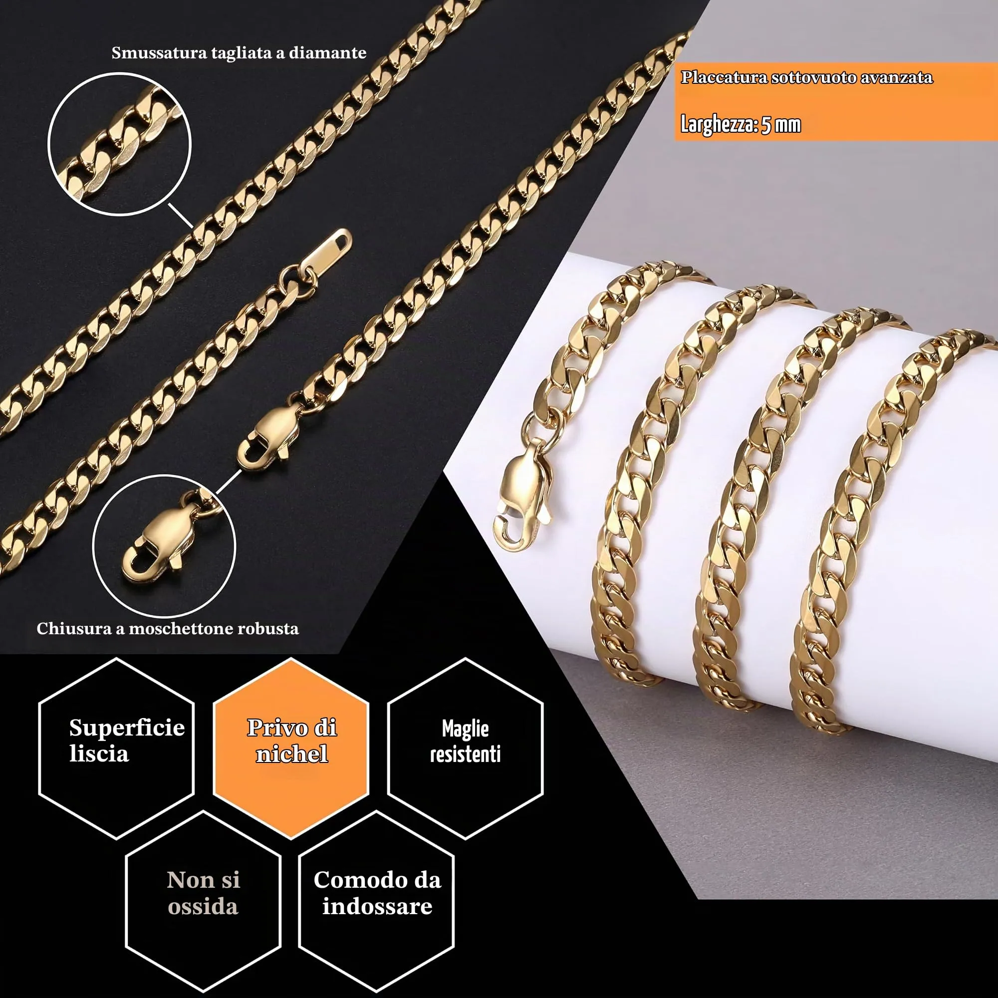 LOLIAS Set Collana e Bracciale Uomo in Acciaio Inossidabile Placcato Oro 14k - immagine 5
