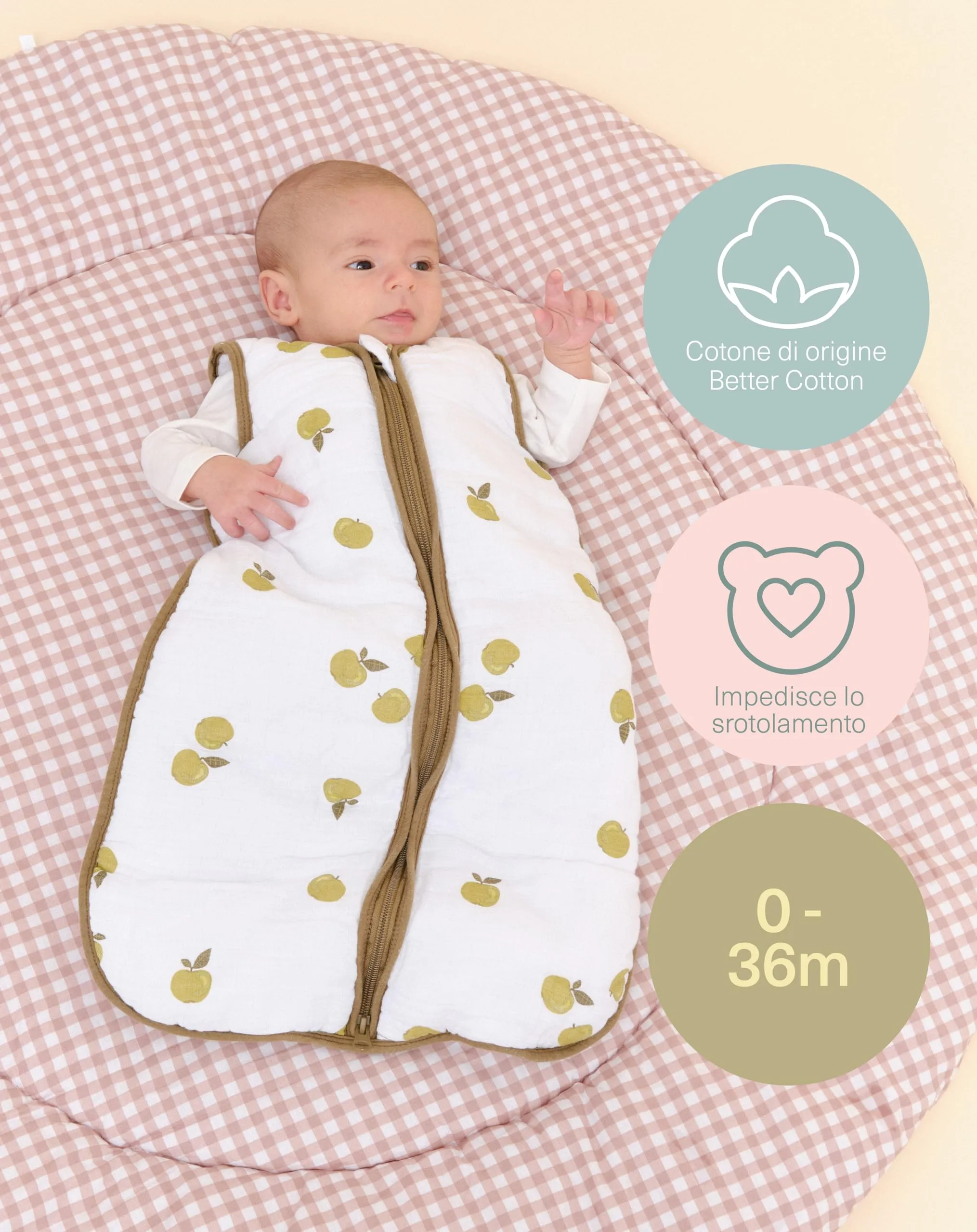 molis & co Sacco Nanna 2.5 TOG, Mussola di Bambu Premium, 70 cm, Apples - immagine 5