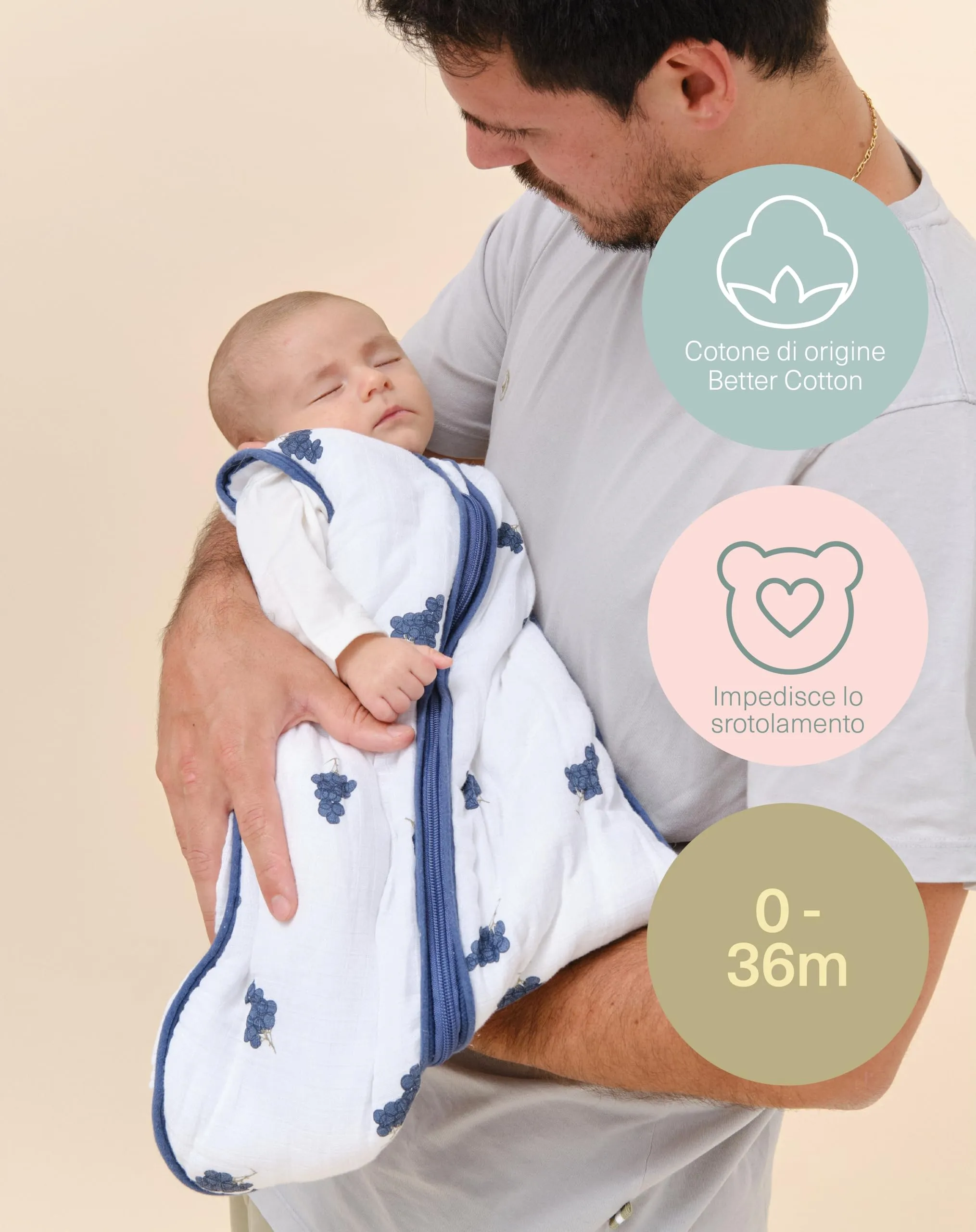 molis & co Sacco Nanna 2.5 TOG imbottito invernale per Neonati 6-18 mesi (85 cm) in Mussola di Bambu Premium - Senza Maniche - Grapes - immagine 5