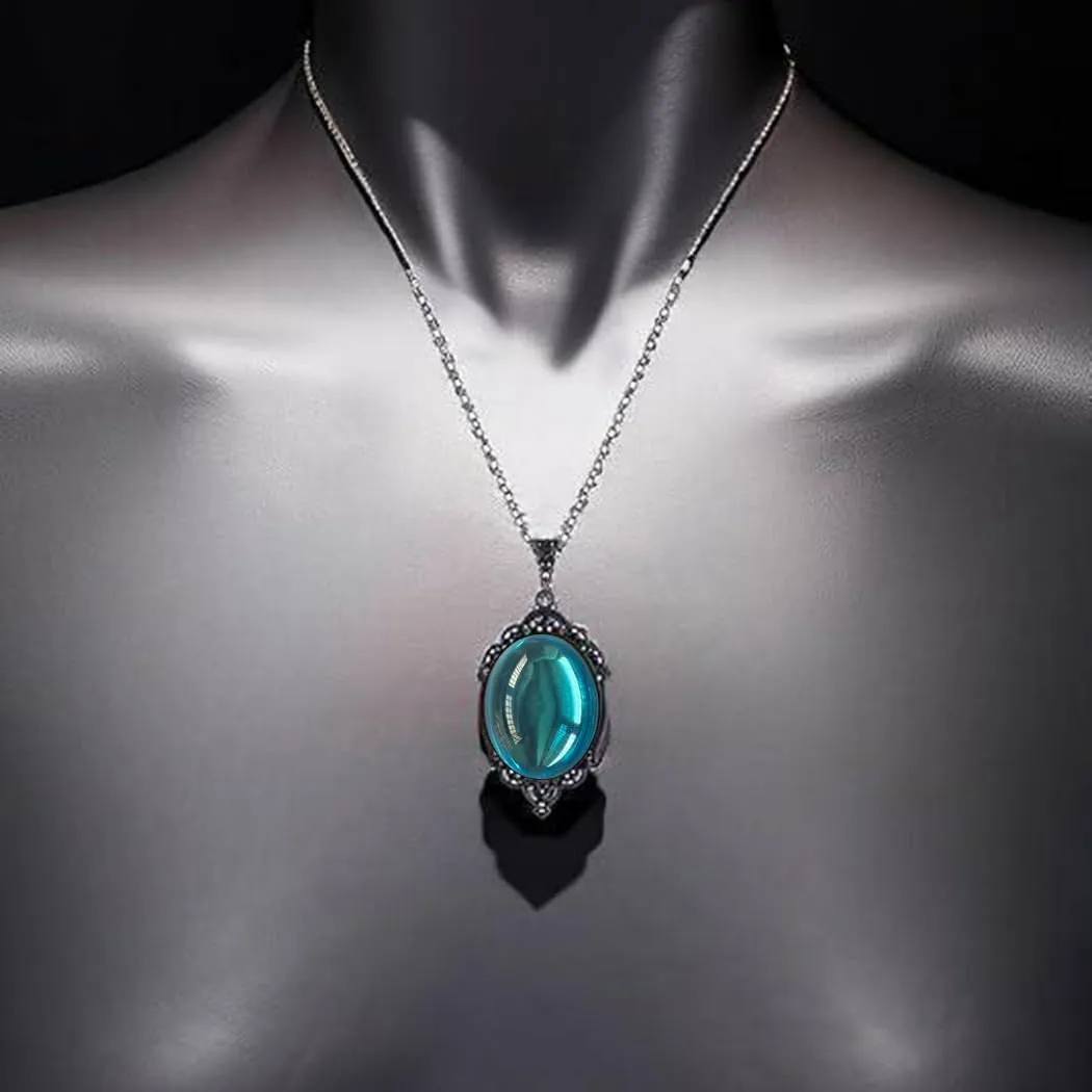 GTYARYUA Collana con Ciondolo Gotico in Cristallo, Stile Strega e Vampiro, Blu lago - immagine 2