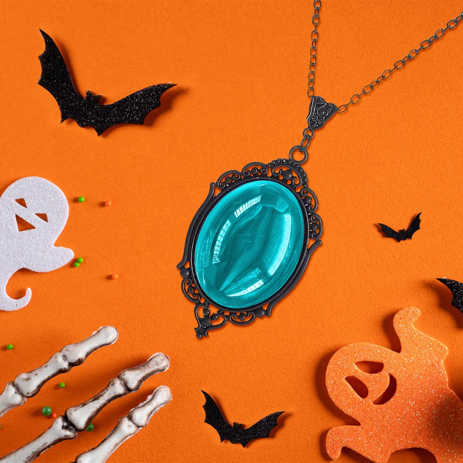 GTYARYUA Collana con Ciondolo Gotico in Cristallo, Stile Strega e Vampiro, Blu lago - immagine 5