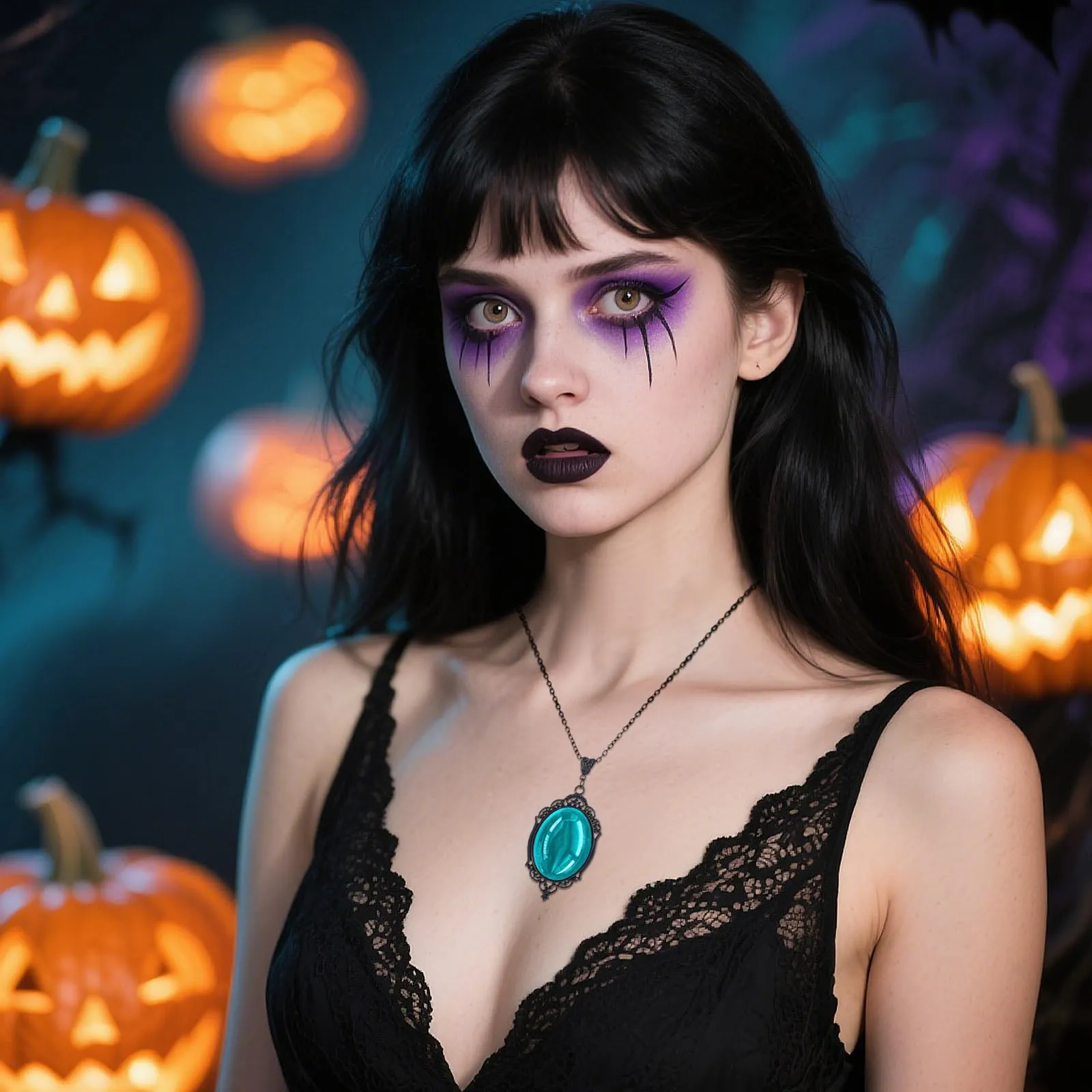 GTYARYUA Collana con Ciondolo Gotico in Cristallo, Stile Strega e Vampiro, Blu lago - immagine 6