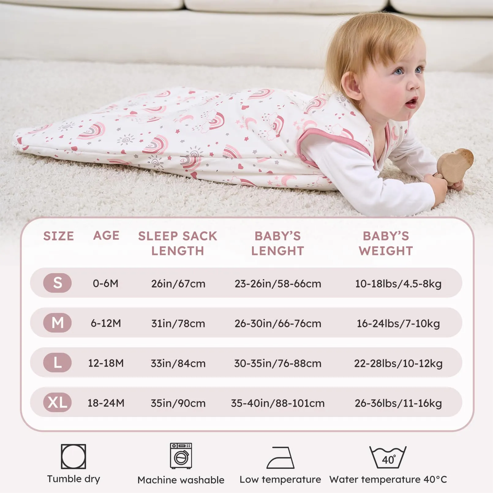FIEMOL Sacco Nanna Invernale 2.5 tog, 18-24 Mesi, Cotone Traspirante, Arcobaleno - immagine 5
