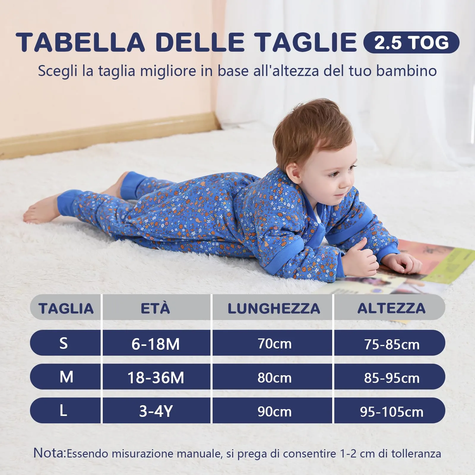 Mosebears Sacco nanna con gambe 2.5 Tog per bambini, foderato invernale con maniche staccabili, Unisex - immagine 6