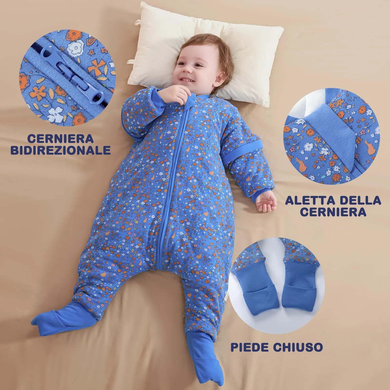 Mosebears Sacco Nanna con Gambe 2.5 Tog per Bambini, Foderato Invernale con Maniche Staccabili, Unisex, Blu, 3-4 Anni - immagine 4