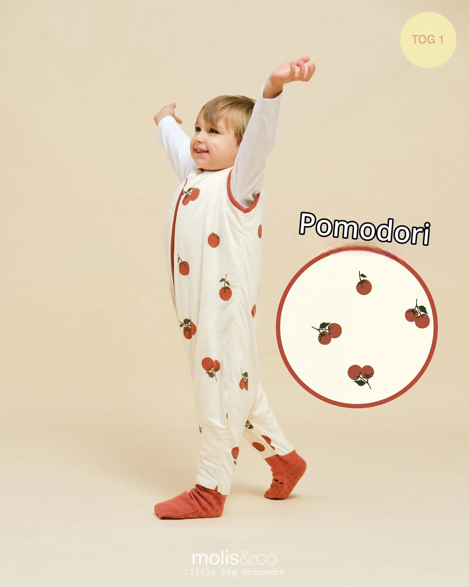 molis & co Sacco Nanna con piedini 1 tog, 100% Cotone Oeko-TEX 100, Tomatoes, 2 anni - immagine 4
