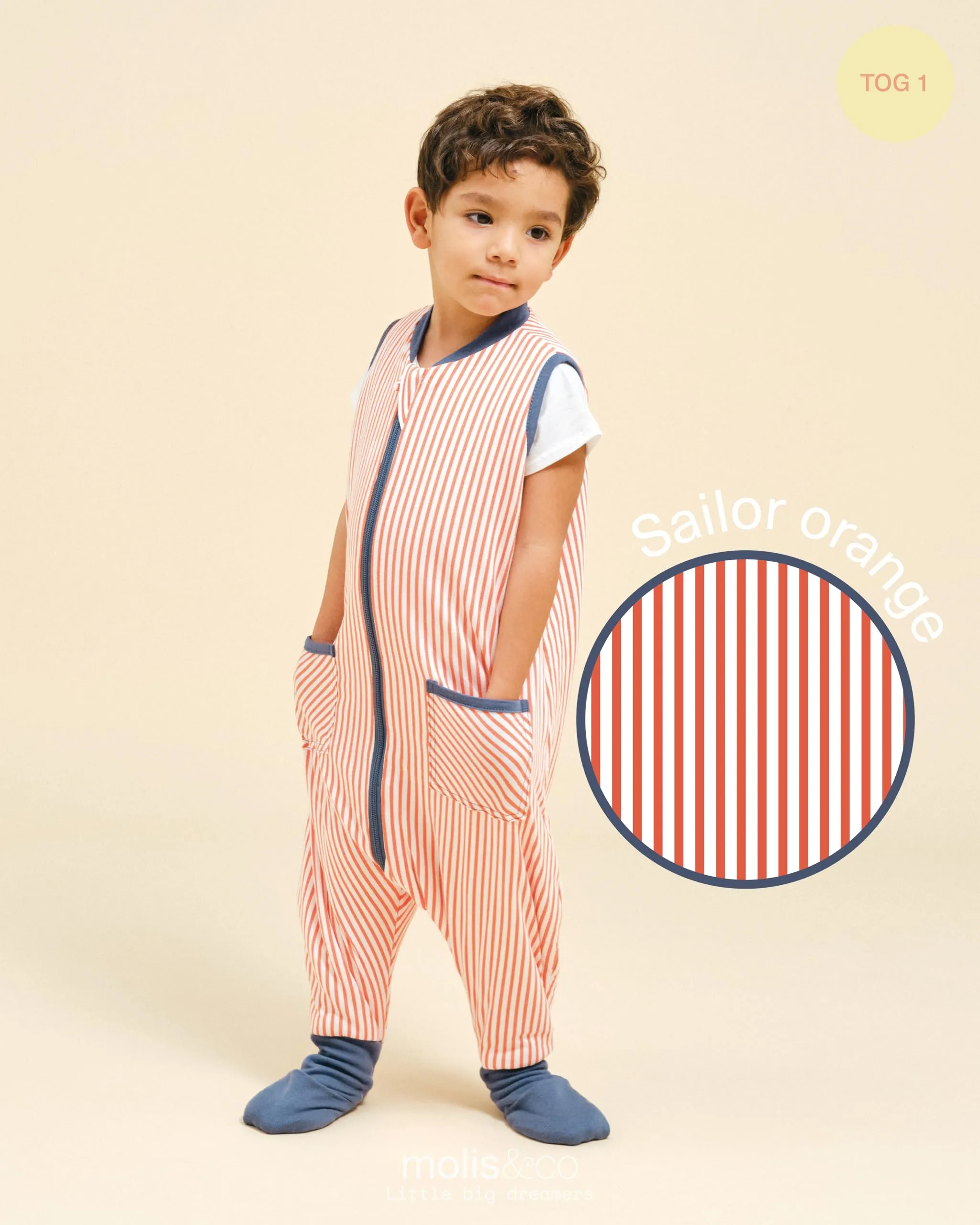 molis & co Sacco Nanna con piedini e calze 1 TOG, 100% Cotone Oeko-TEX 100, Sailor Orange, 1 anno - immagine 4