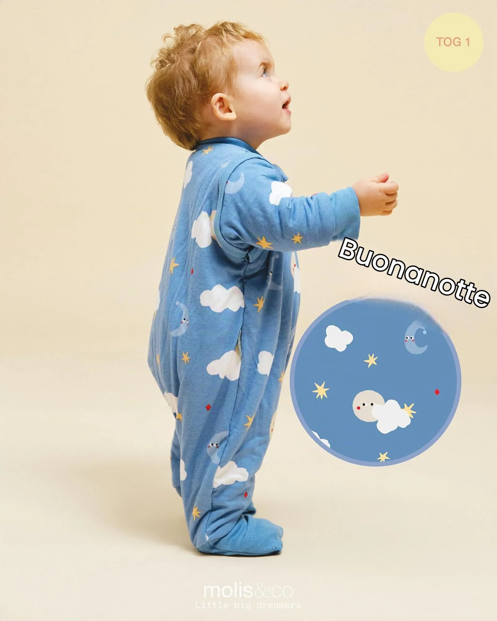 Molis & Co Sacco Nanna con piedini, maniche staccabili e calzini, 100% Cotone Oeko-Tex, Leggermente Imbotito, Good Night (3 anni) - immagine 4