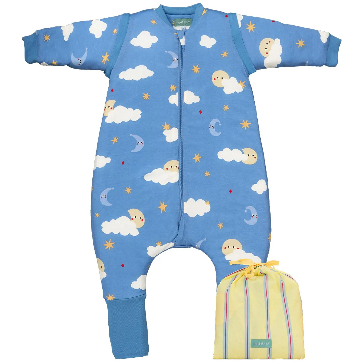 molis & co Sacco Nanna con piedini, maniche staccabili e calzini, Cotone Oeko-Tex, Leggermente Imbotito - Good Night (4 anni) - immagine 1