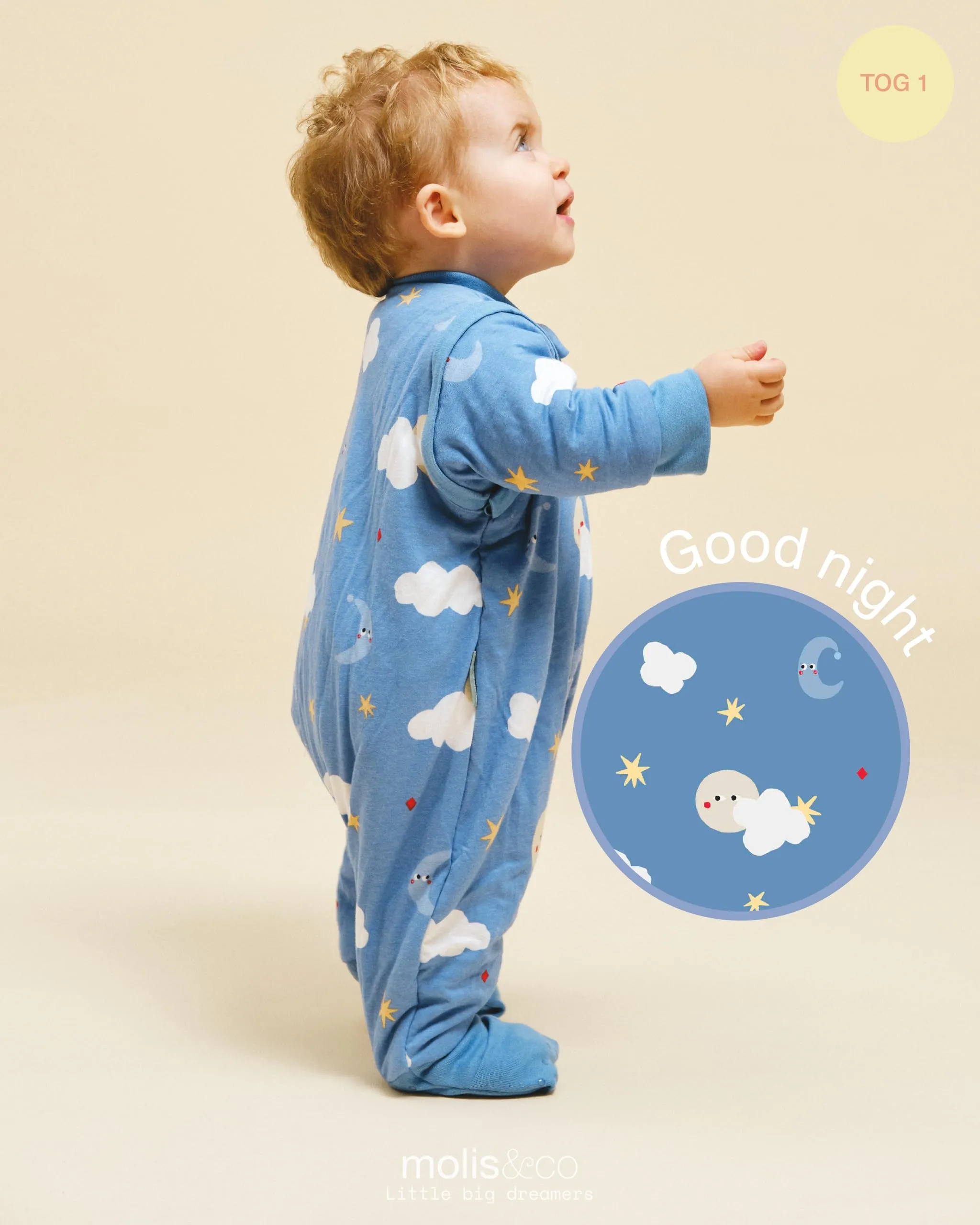 molis & co Sacco Nanna con piedini, maniche staccabili e calzini, Cotone Oeko-Tex, Good Night (2 anni) - immagine 4