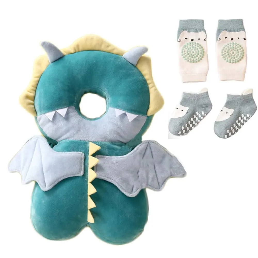 Bambebe Cuscino Anticaduta Protezione Testa per Neonato e Bambini, Zainetto Regolabile Primi Passi (Drago Verde) - immagine 1