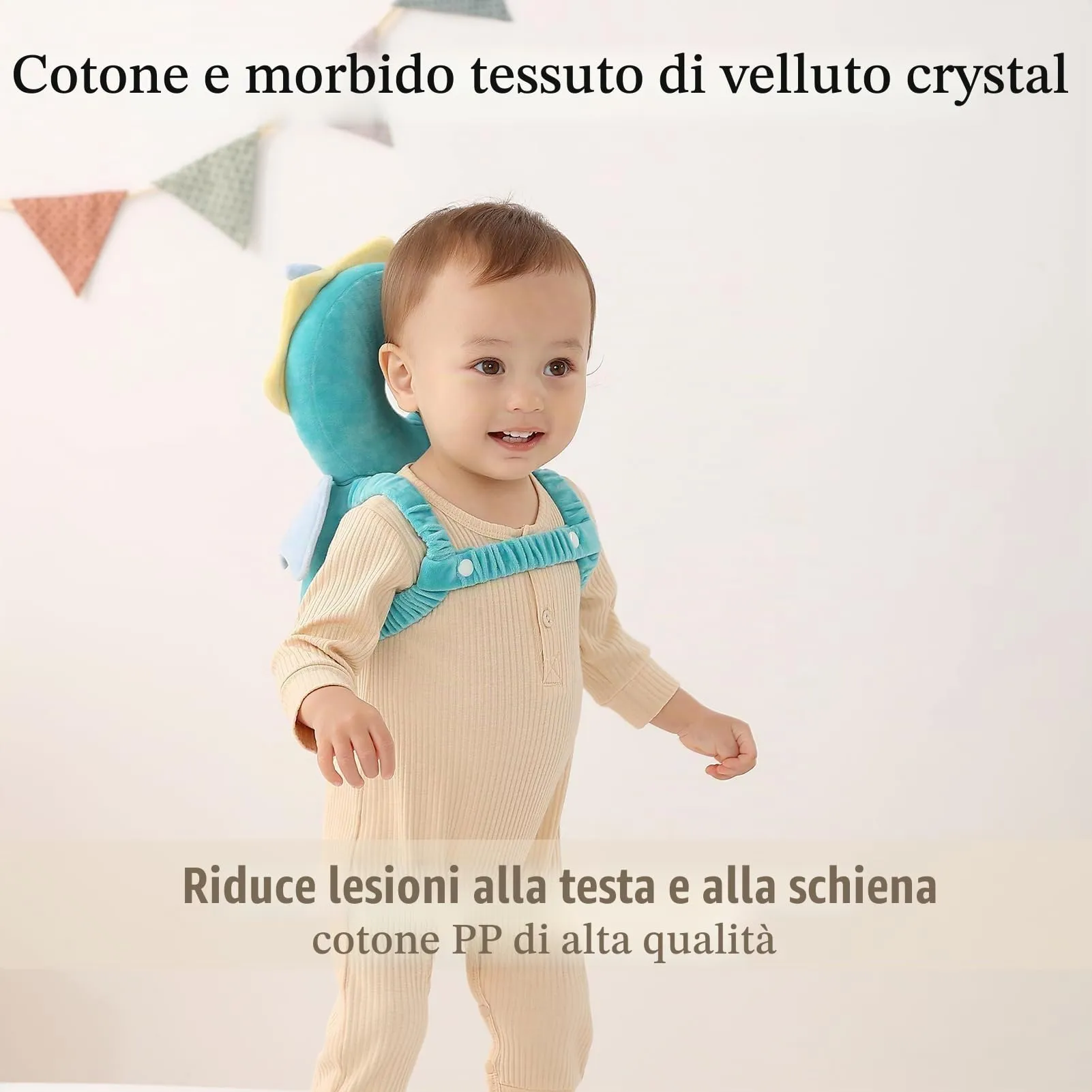Bambebe Cuscino Anticaduta Protezione Testa per Neonato e Bambini, Zainetto Regolabile Primi Passi (Drago Verde) - immagine 3