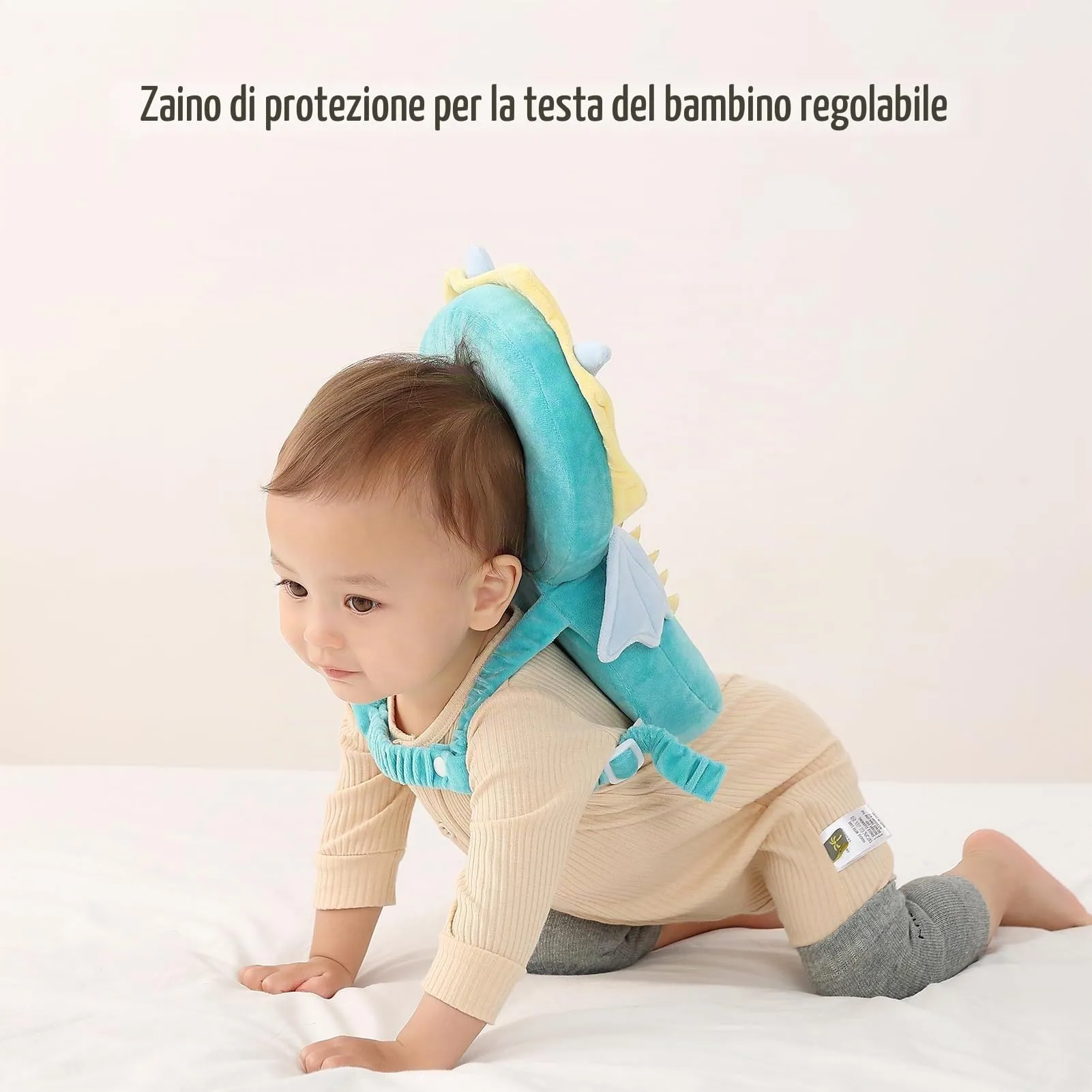 Bambebe Cuscino Anticaduta Protezione Testa per Neonato e Bambini, Zainetto Regolabile Primi Passi (Drago Verde) - immagine 6