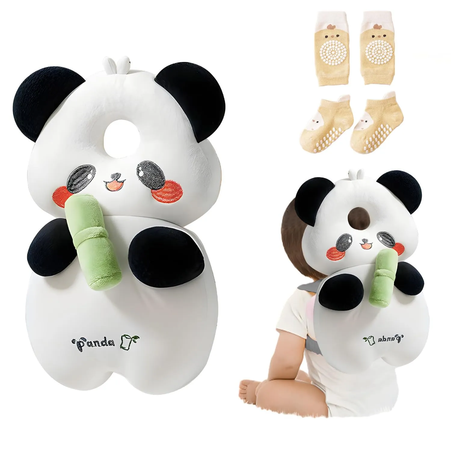 Bambebe Cuscino Anticaduta Protezione Testa per Neonato e Bambini, Zainetto Regolabile Primi Passi (Panda) - immagine 1