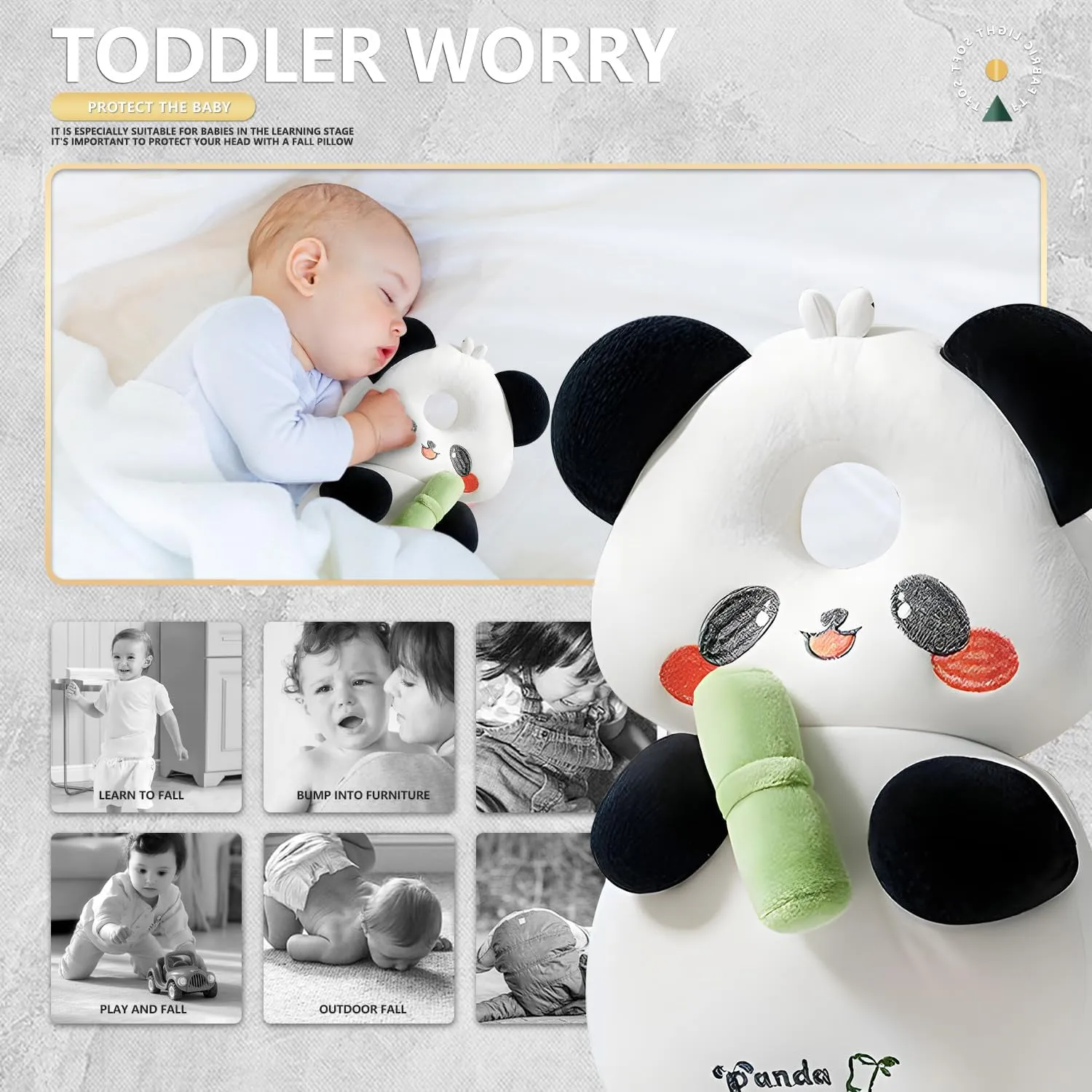 Bambebe Cuscino Anticaduta Protezione Testa per Neonato e Bambini, Zainetto Regolabile Primi Passi (Panda) - immagine 4