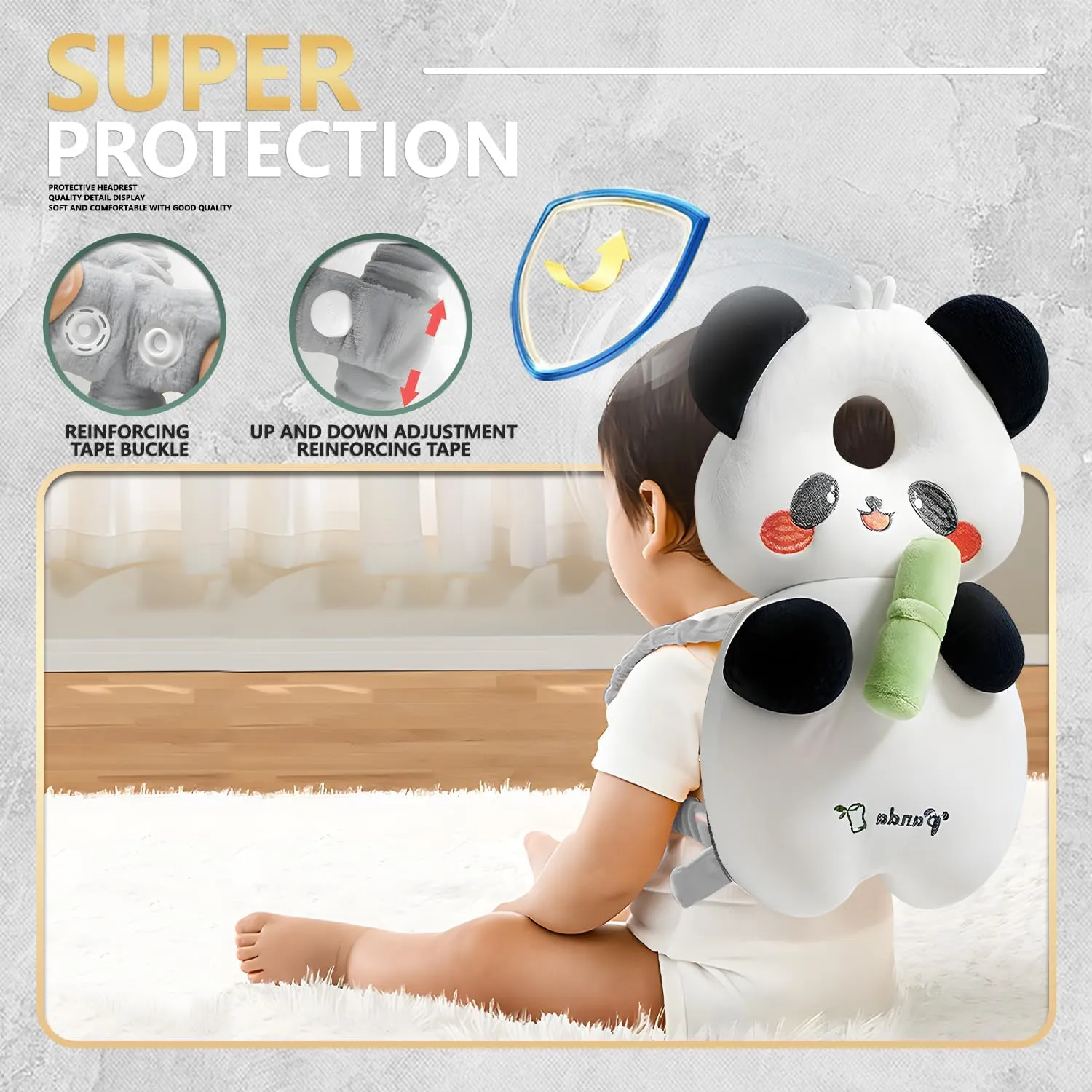 Bambebe Cuscino Anticaduta Protezione Testa per Neonato e Bambini, Zainetto Regolabile Primi Passi (Panda) - immagine 5