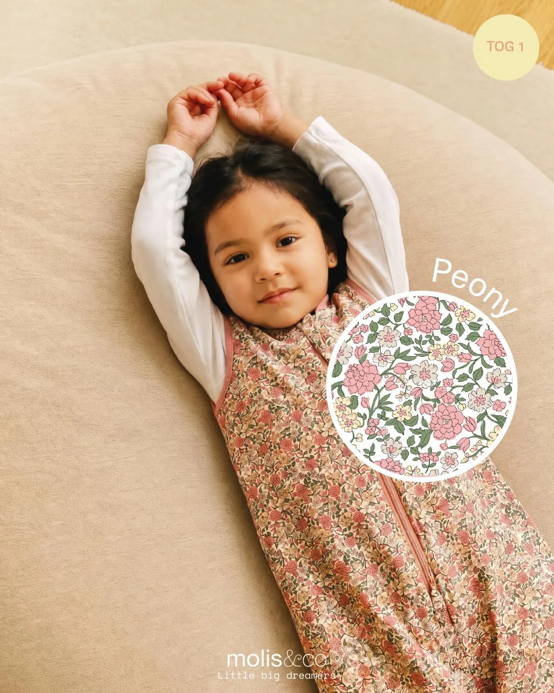 Molis & Co Sacco Nanna con piedini 1 TOG, 100% Cotone Oeko-TEX 100, Peony (3-6 mesi) - immagine 4