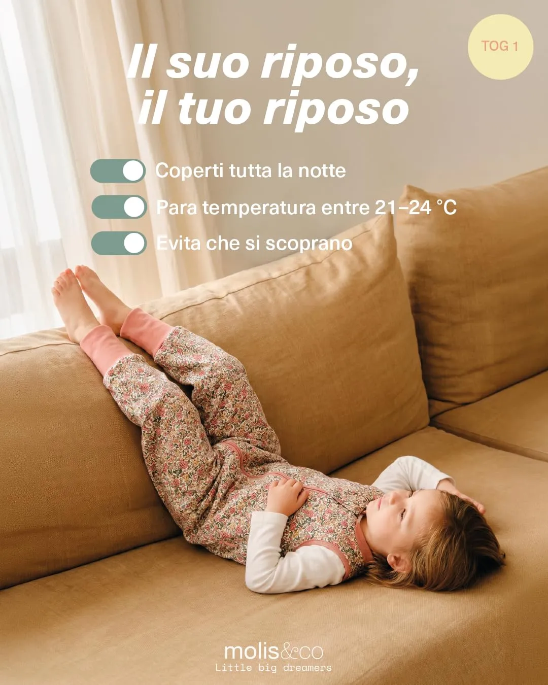 Molis & Co Sacco Nanna con piedini 1 TOG, 100% Cotone Oeko-TEX 100, Peony (3-6 mesi) - immagine 5