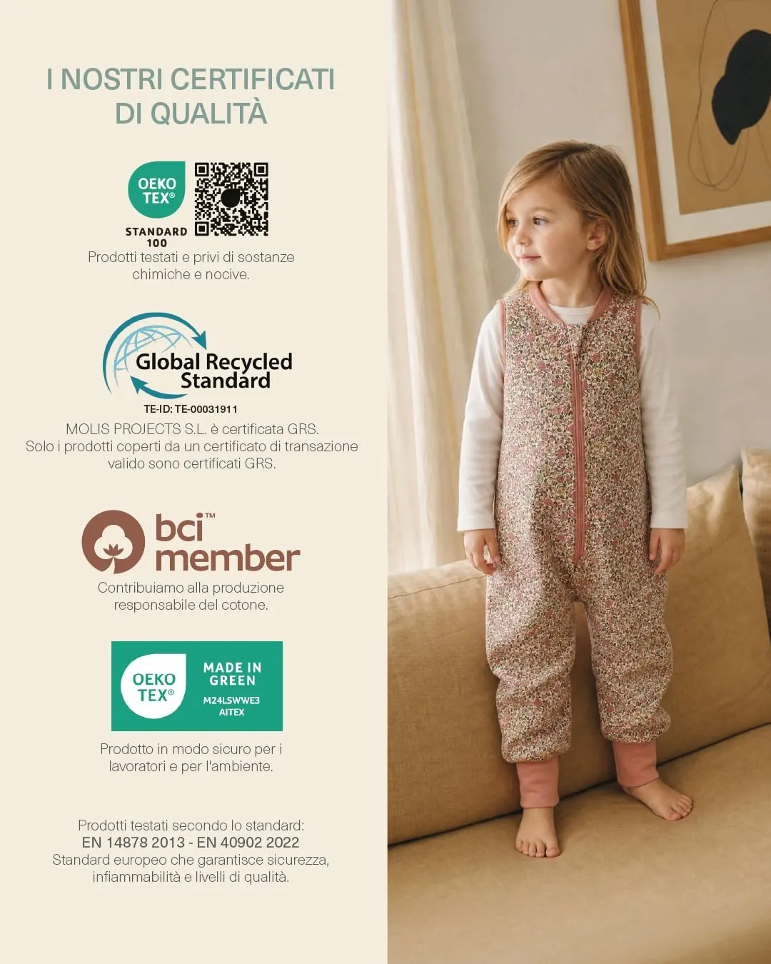 Molis & Co Sacco Nanna con piedini 1 TOG, 100% Cotone Oeko-TEX 100, Peony (3-6 mesi) - immagine 7