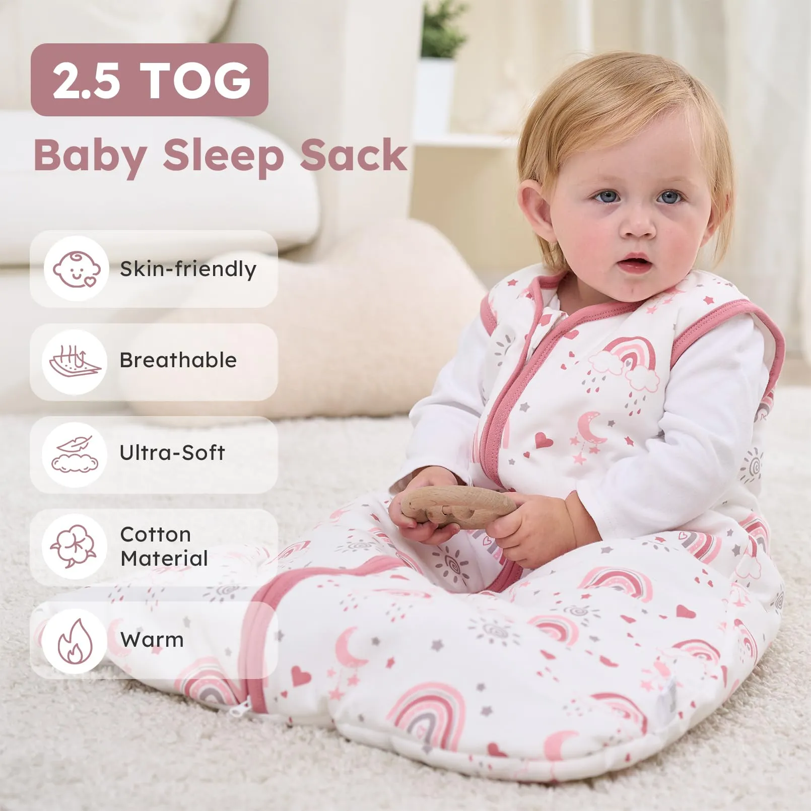 FIEMOL Sacco Nanna Invernale 2.5 TOG, 6-12 Mesi, Cotone Traspirante, Arcobaleno - immagine 2