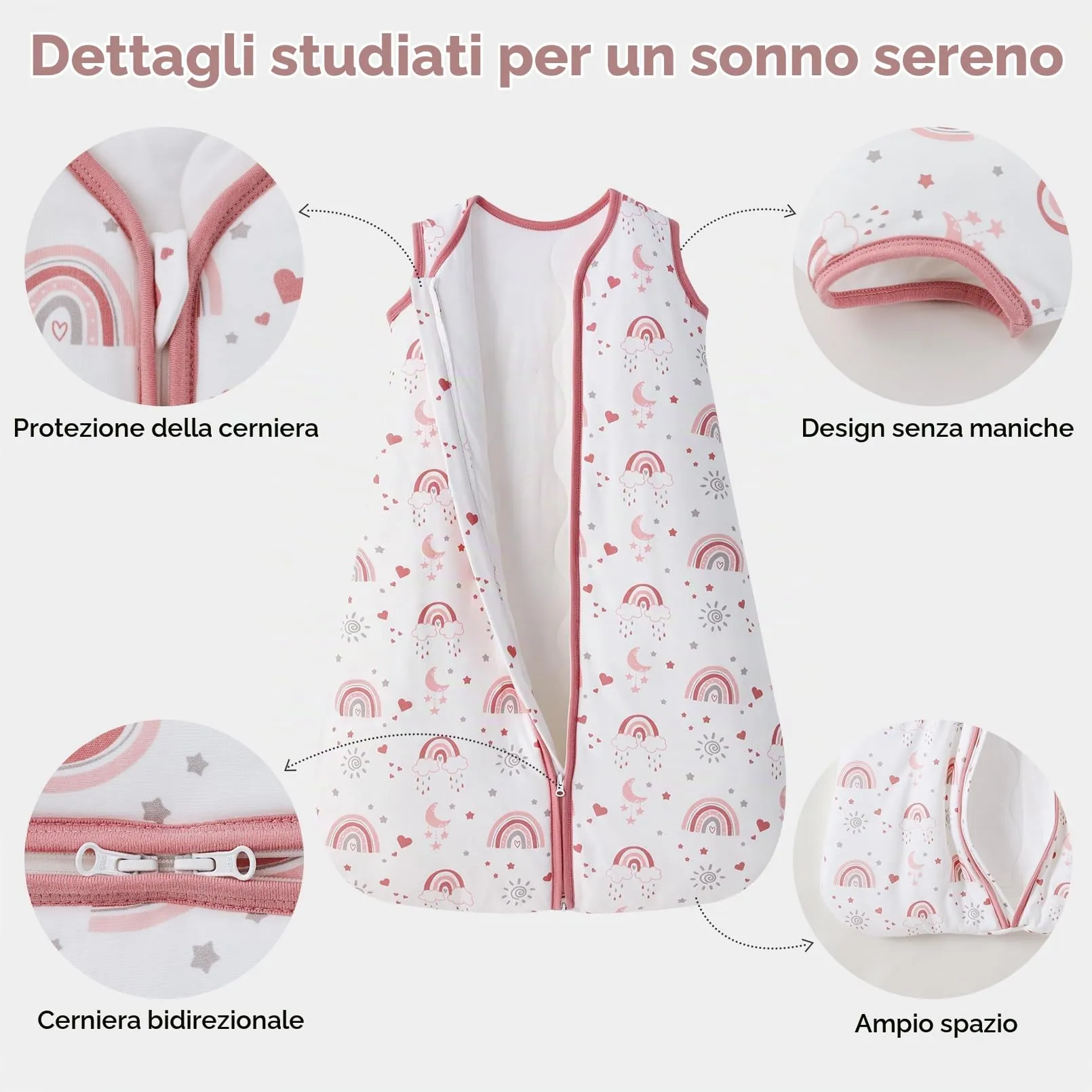 FIEMOL Sacco Nanna Invernale 2.5 tog, 0-6 Mesi, Cotone, Arcobaleno - immagine 3