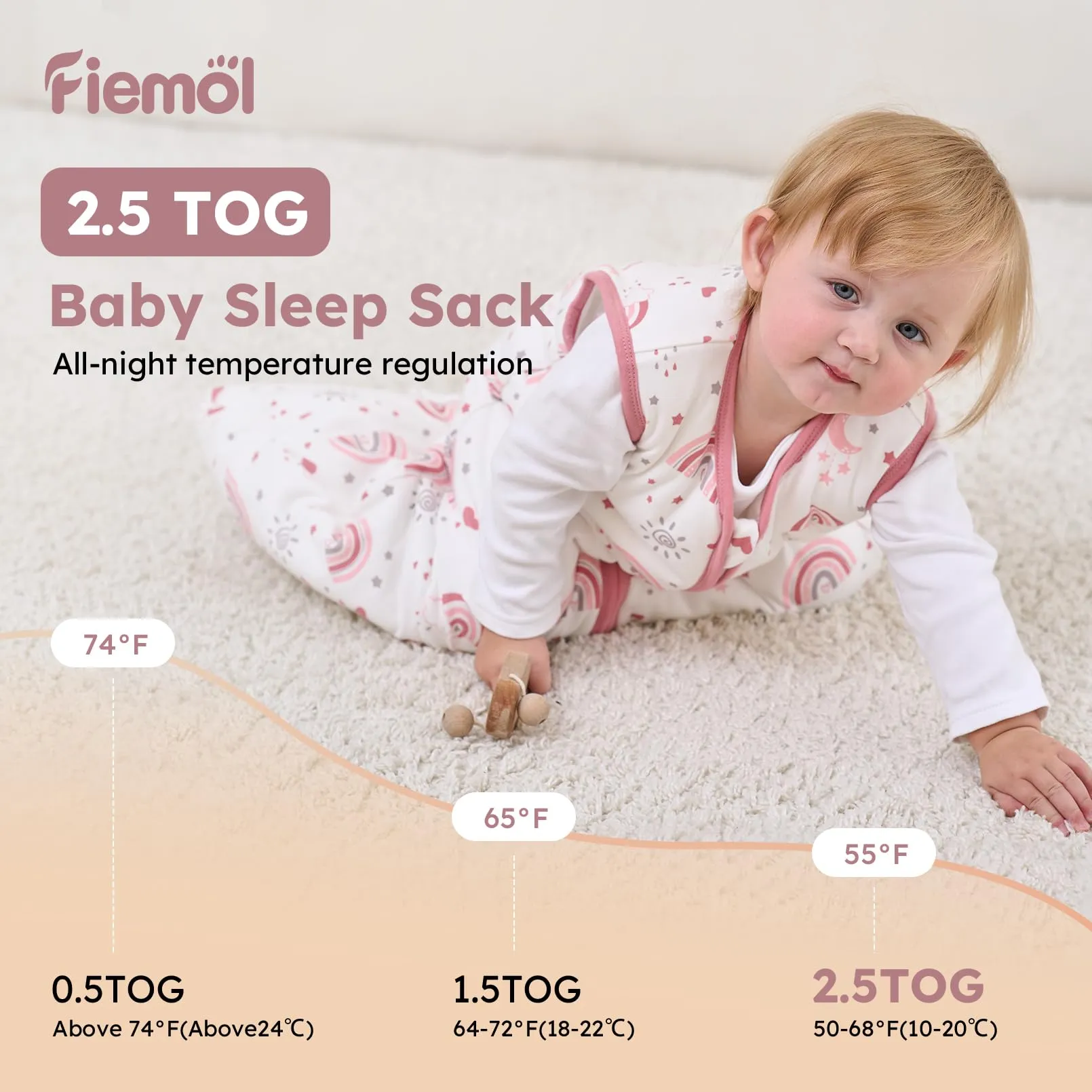 FIEMOL Sacco Nanna Invernale 2.5 tog, 0-6 Mesi, Cotone, Arcobaleno - immagine 7