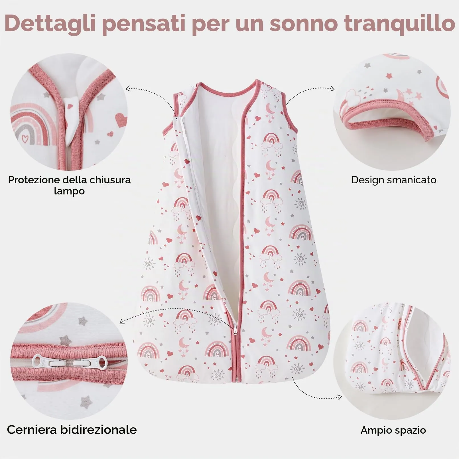 FIEMOL Sacco Nanna Invernale 2.5 Tog, Cotone Traspirante, 12-18 Mesi, Arcobaleno - immagine 3
